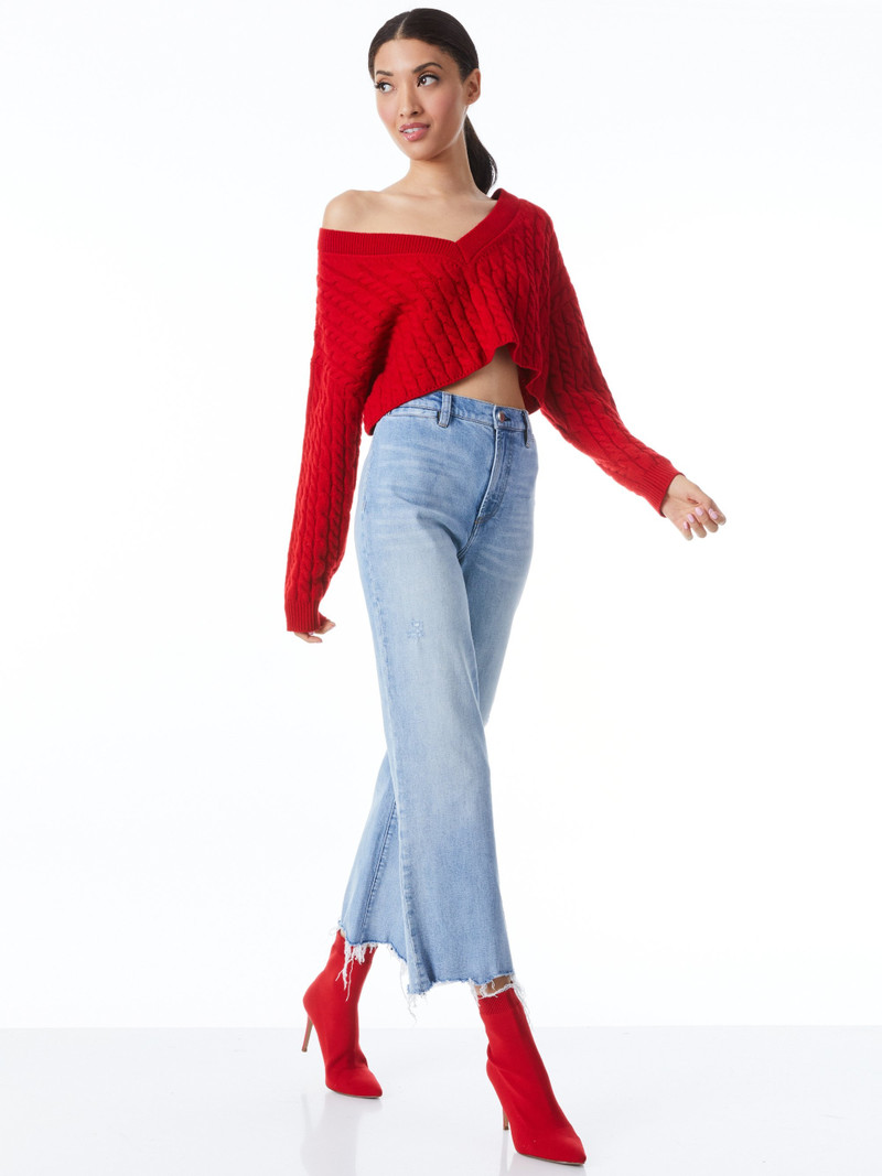 Alice + Olivia AYDEN CROPPED V-NECK PULLOVER outlook