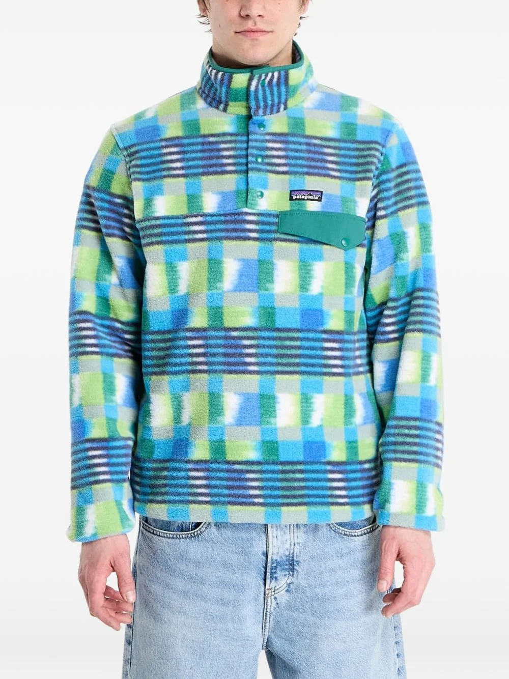 check-pattern fleece pullover - 1