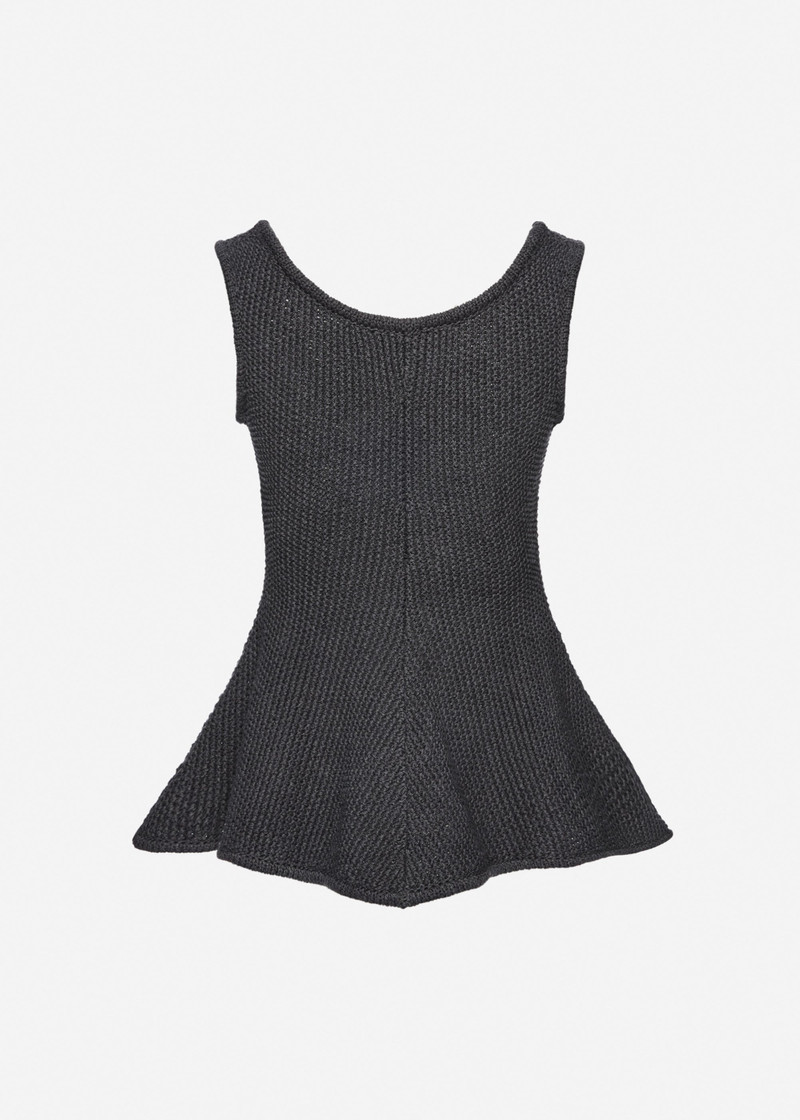 Sleeveless cotton and linen peplum top in grey 2