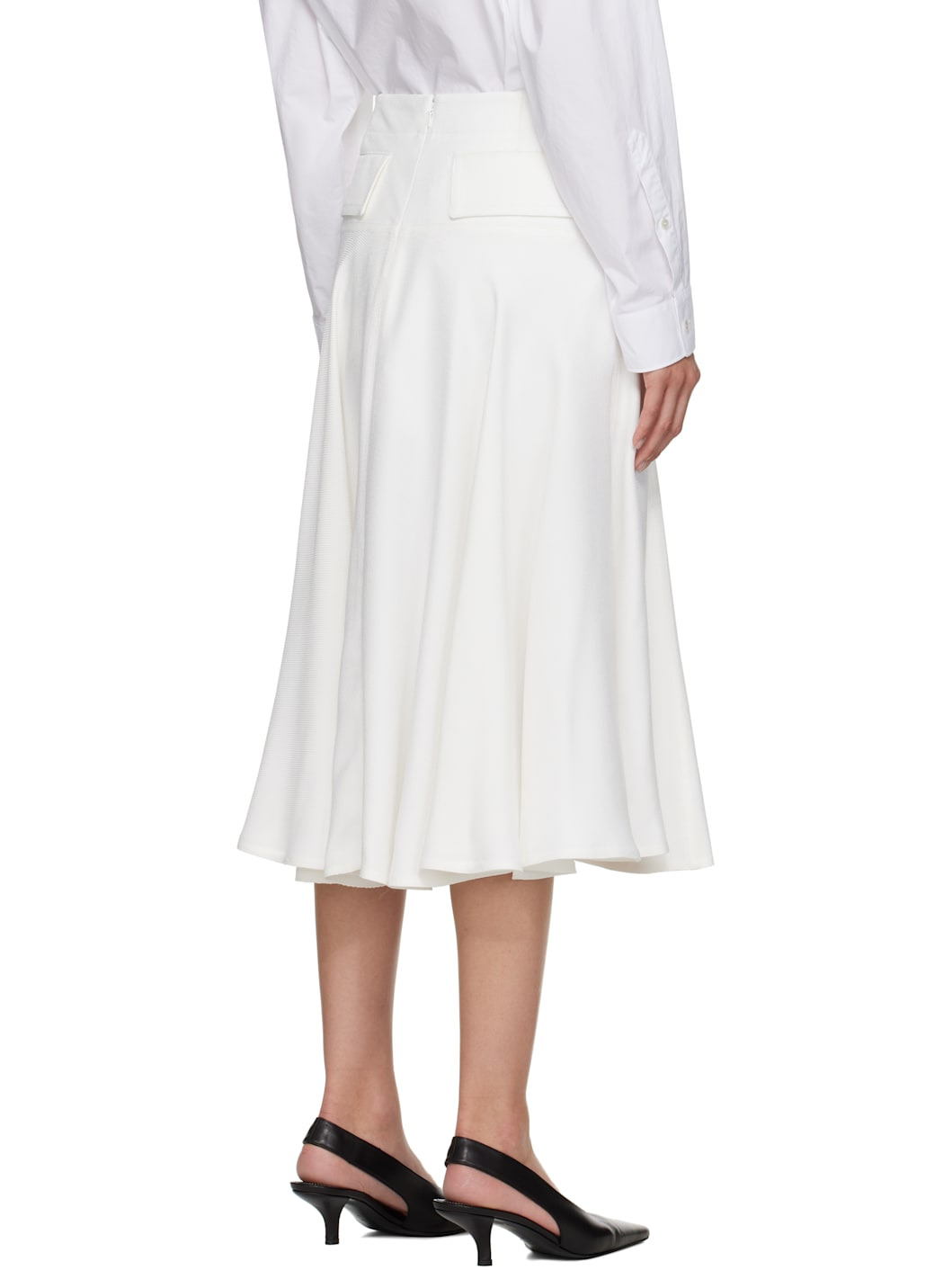 Off-White Viscose Pleated Midi Skirt - 3