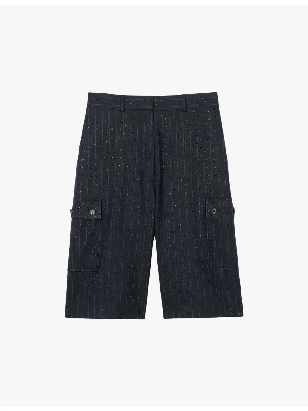 Striped Rhinestone-Embellished Stretch Wool-Blend Shorts - 1