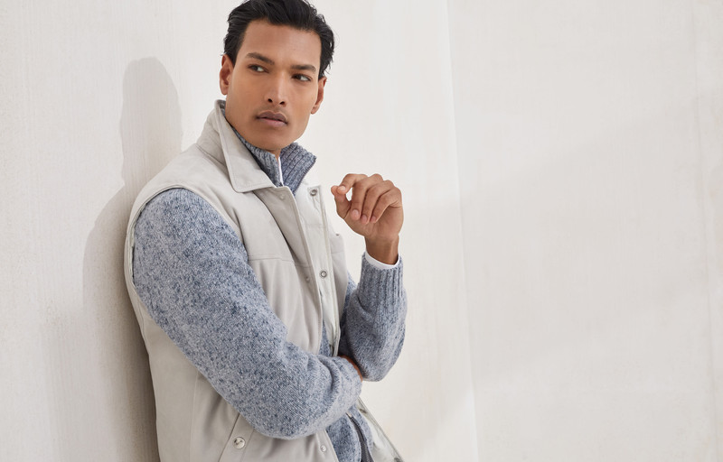 Suede down vest with shirt-style collar 6