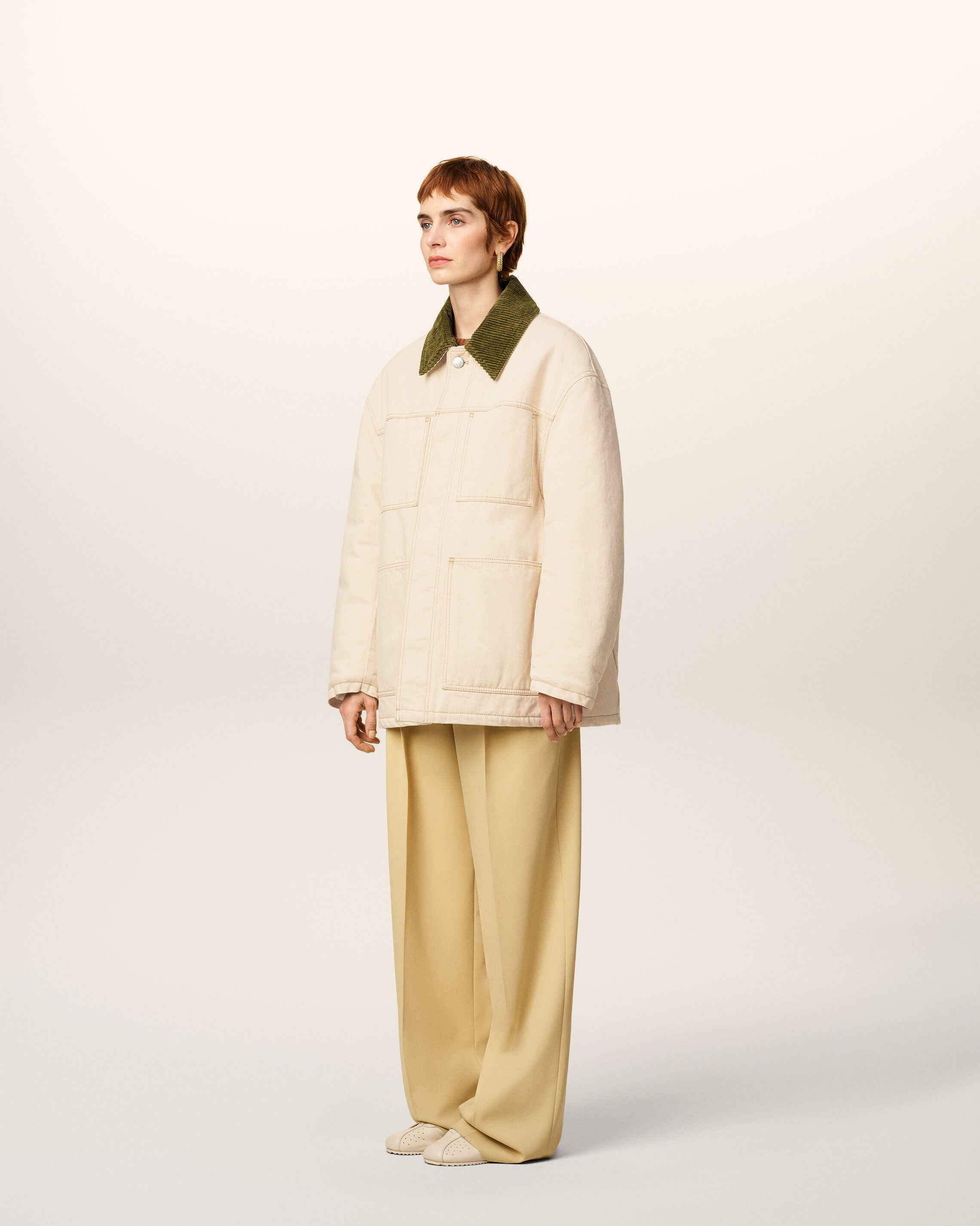 WHITE COTTON PADDED WORKER JACKET - 6