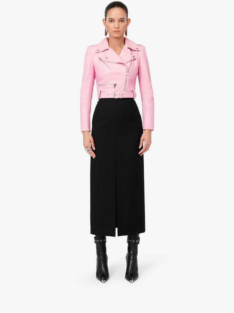 Alexander McQueen Women's Cropped Biker Jacket in Pale Pink outlook