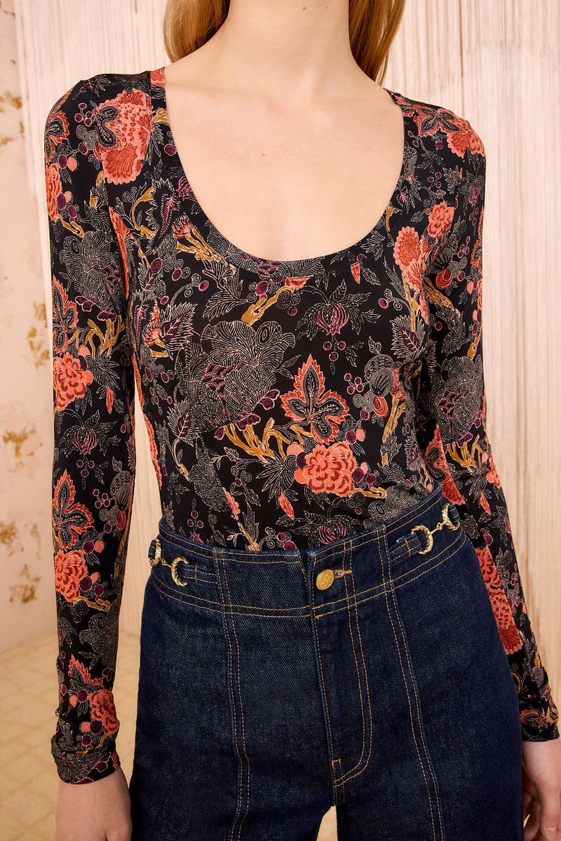 ULLA JOHNSON Aris Jersey Long Sleeve U–Neck Top outlook