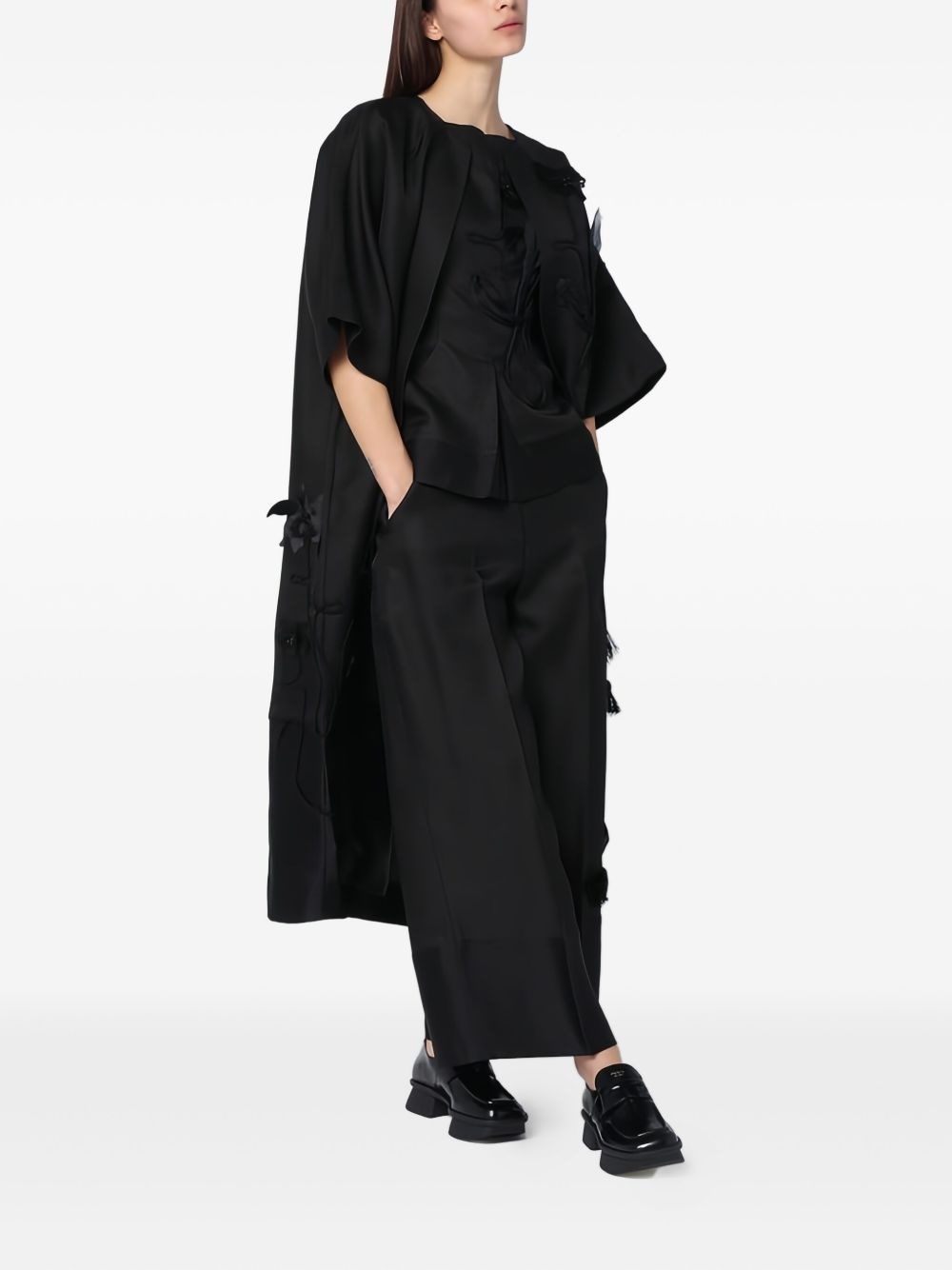 floral-appliqué coat - 2