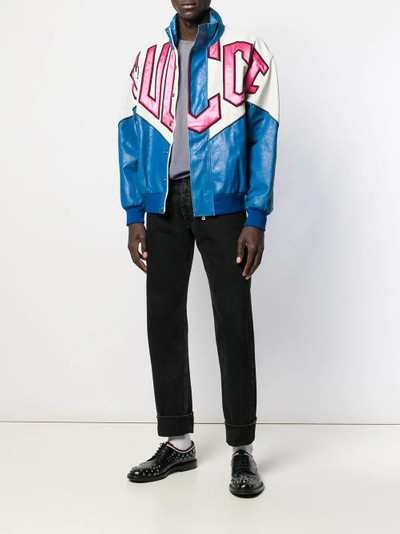 GUCCI graphic patchwork bomber jacket outlook