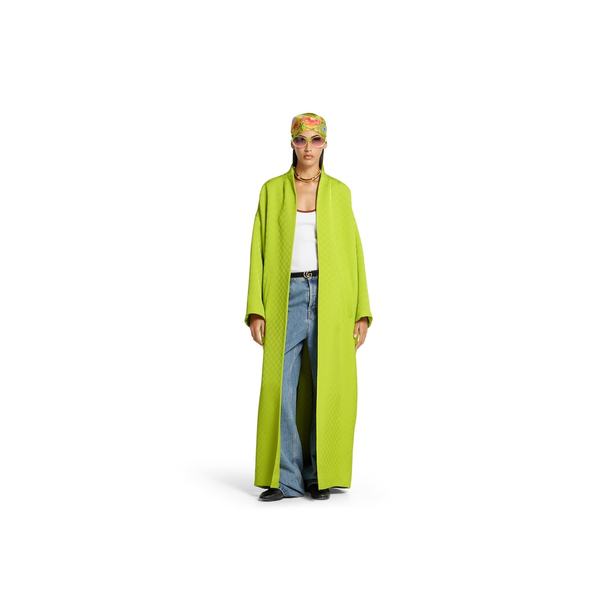 GG fabric jacquard coat - 3
