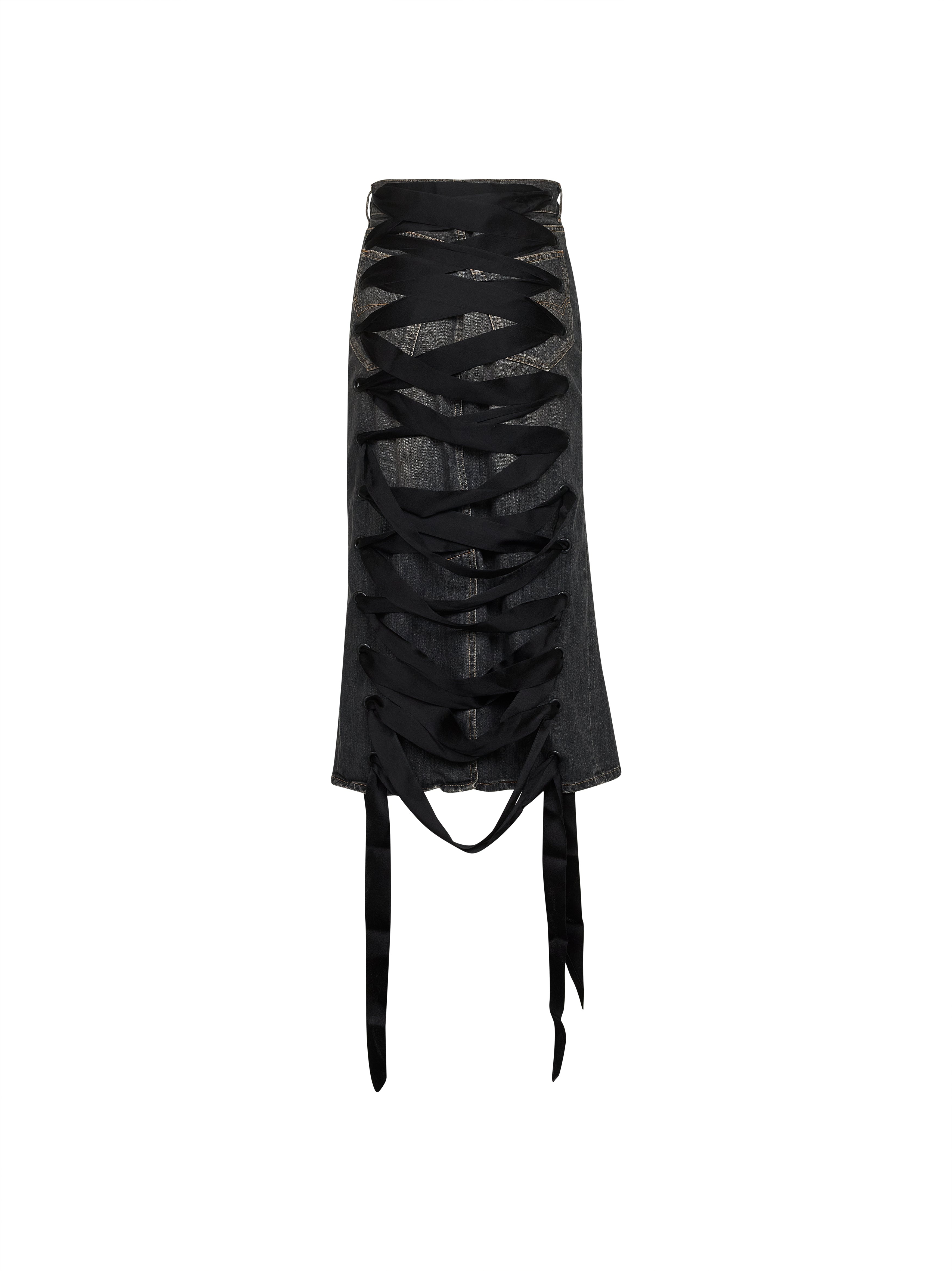 Dark grey denim Lace-Up skirt - 2