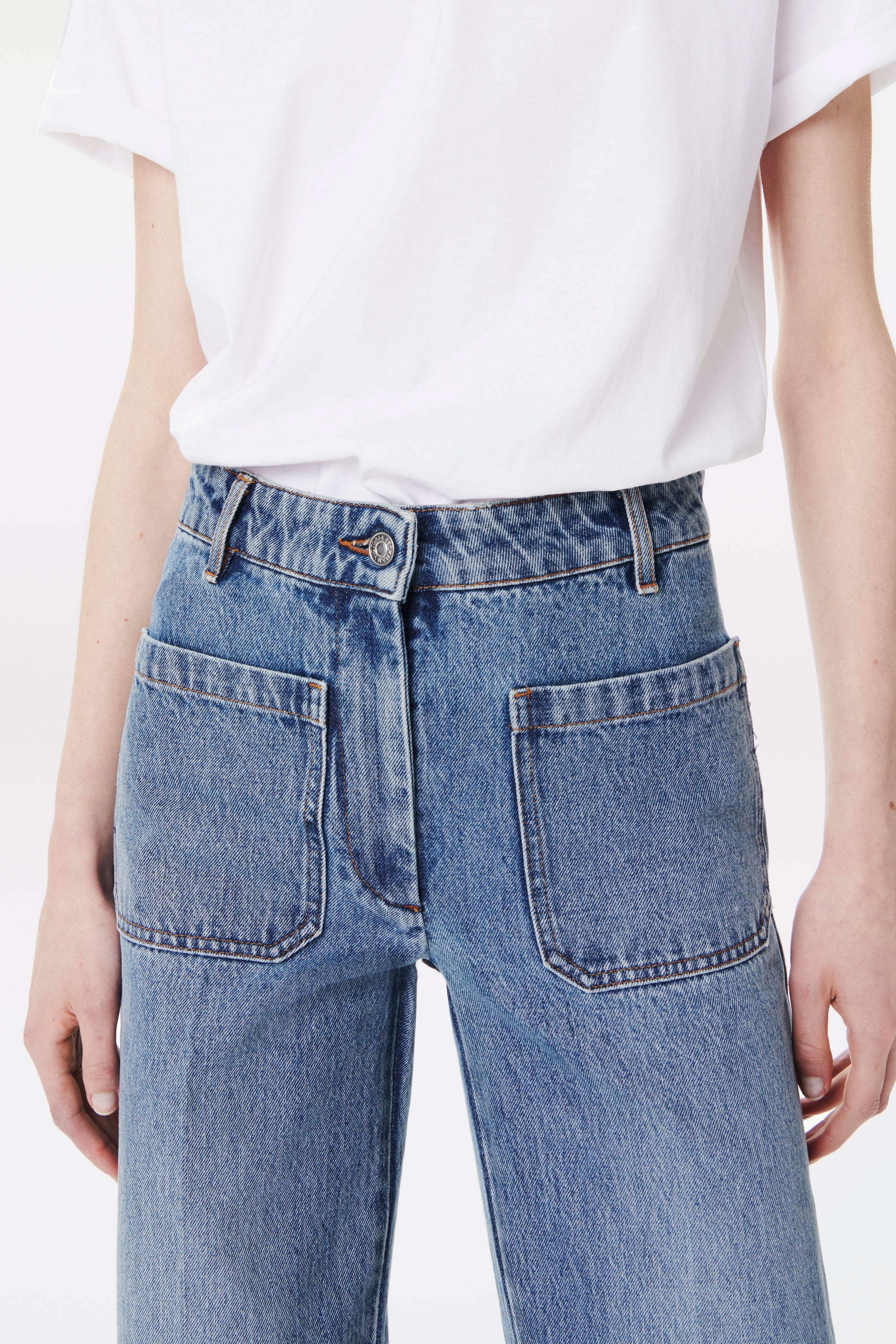 Victoria Beckham Alina High Waisted Patch Pocket Jean in Marble