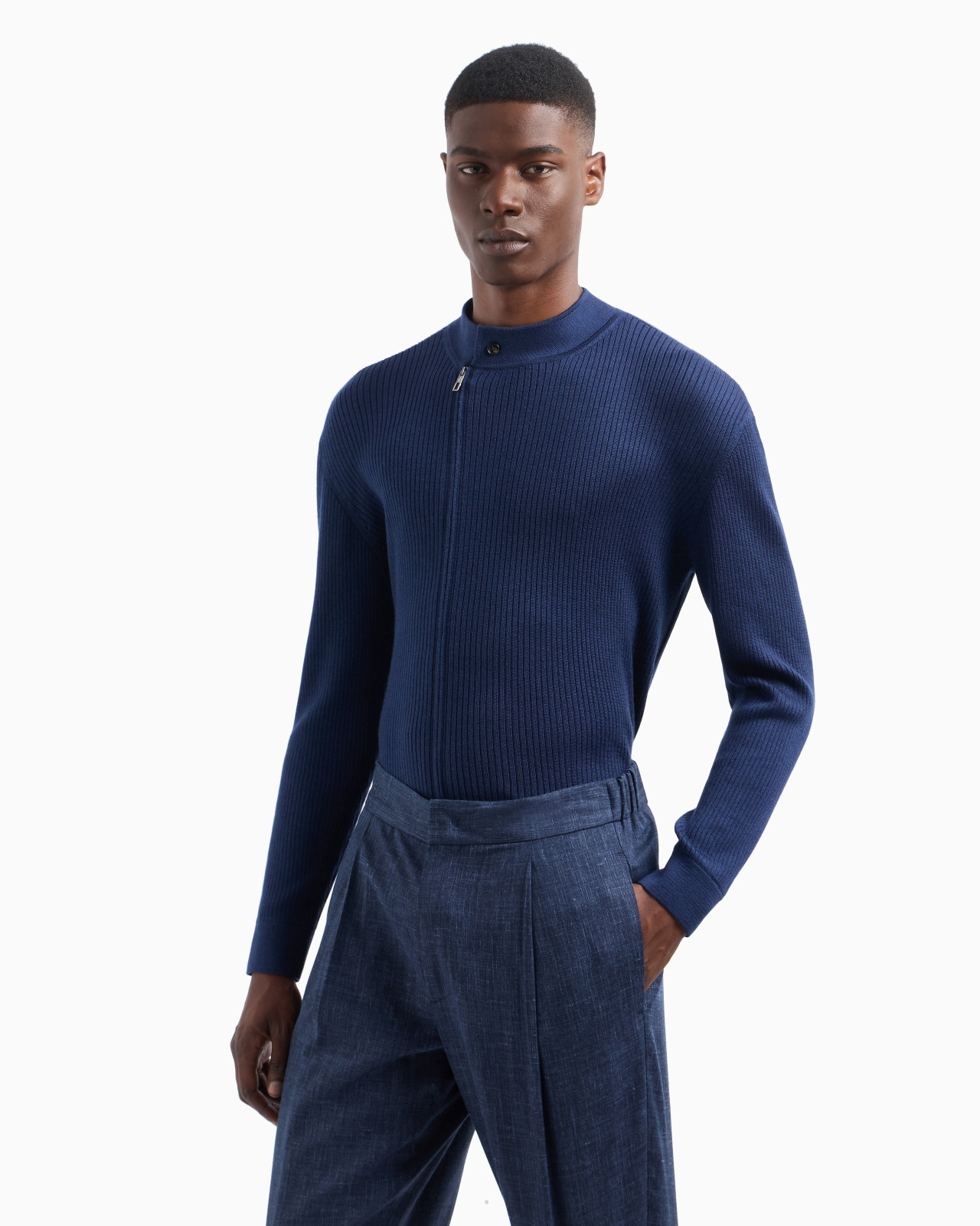 RIBBED CASHMERE AND SILK ZIP-UP CARDIGAN - 4