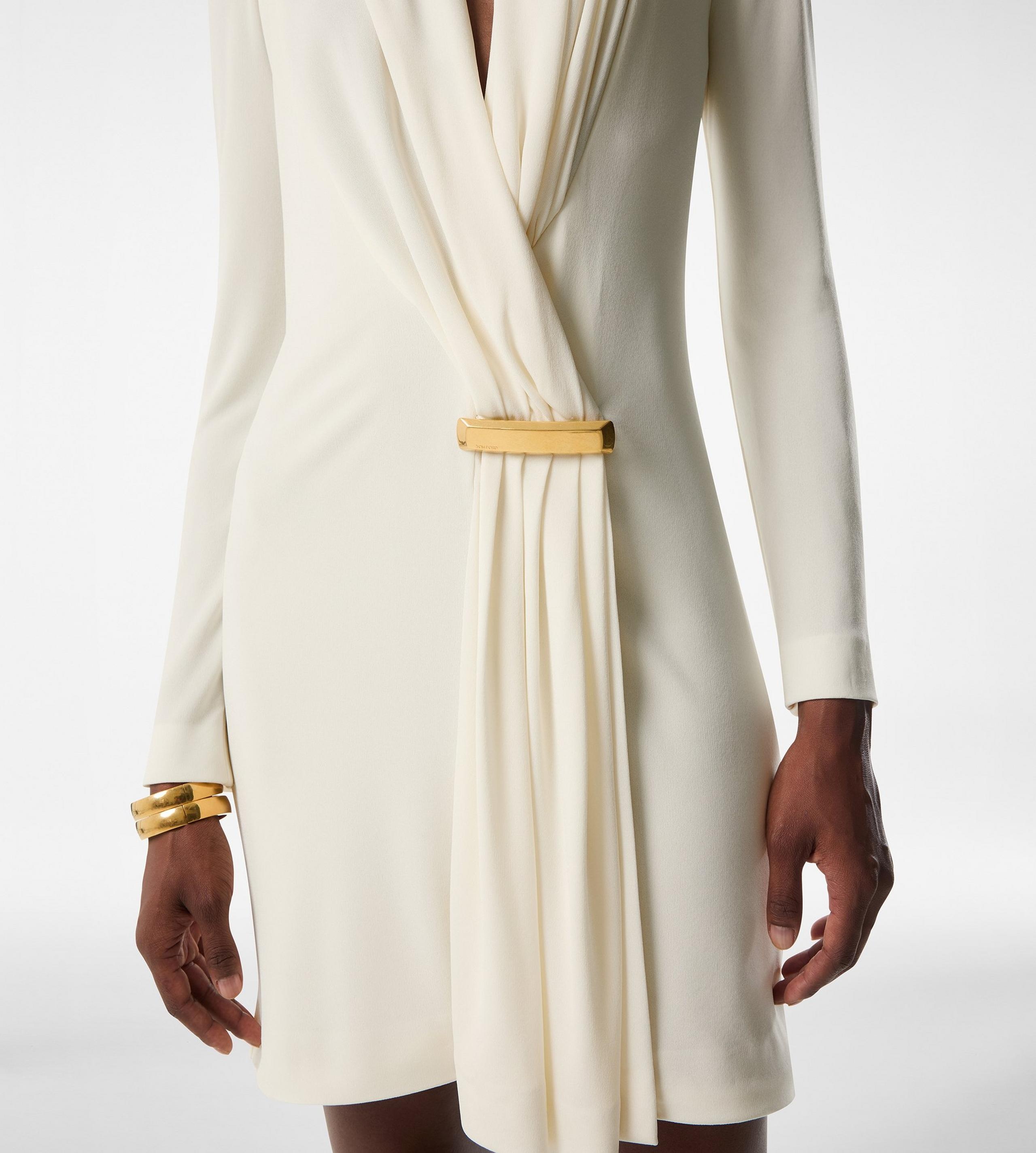 V-NECK LONG SLEEVE COCKTAIL DRESS WITH BAR DETAIL - 2