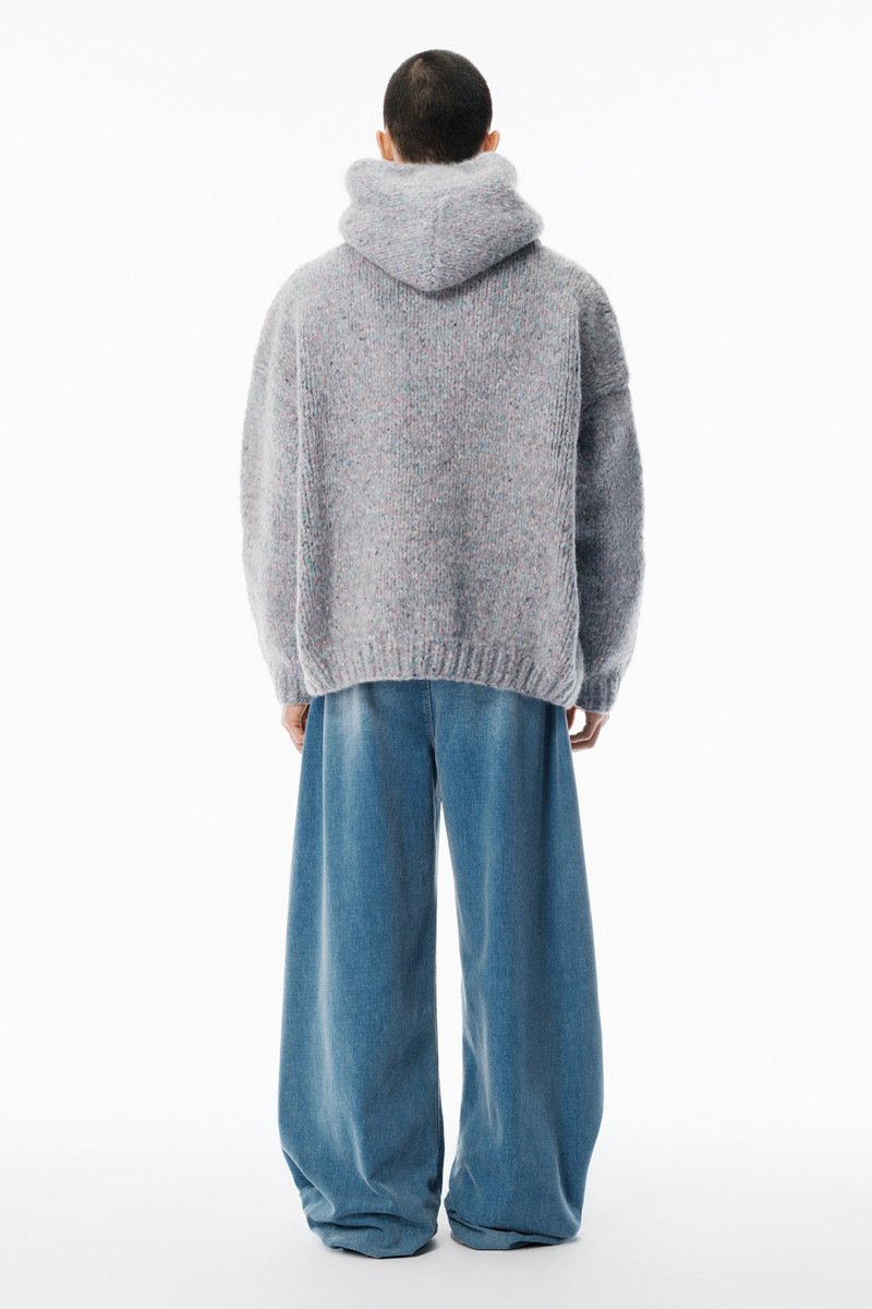 Grey Oversized Crewneck Hoodie with Hand-Crochet Logo 4