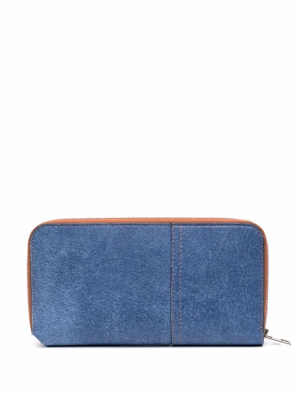 logo-print denim-effect suede wallet - 2