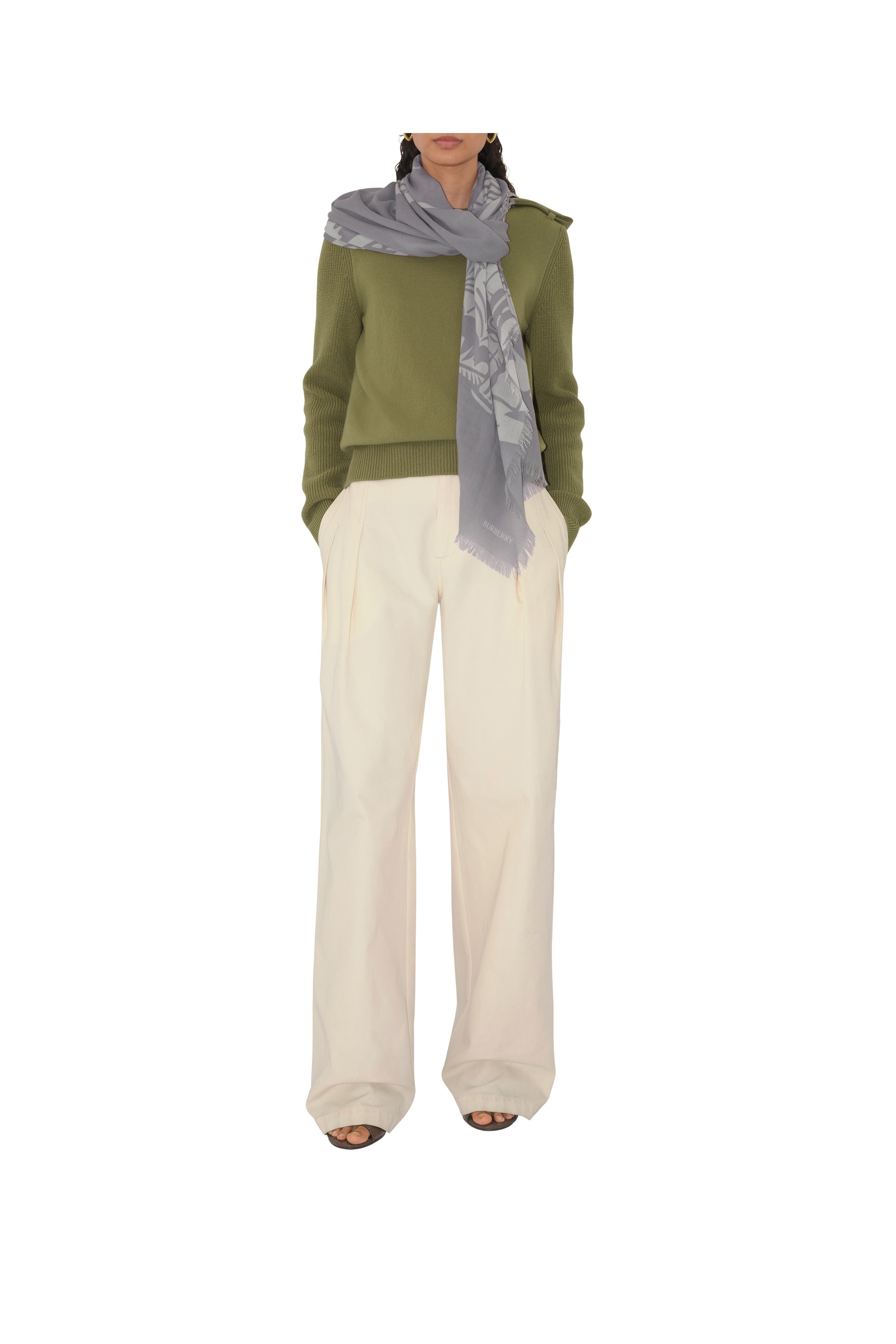 burberry Wide EKD Wool Scarf in Mist at Nordstrom - 3