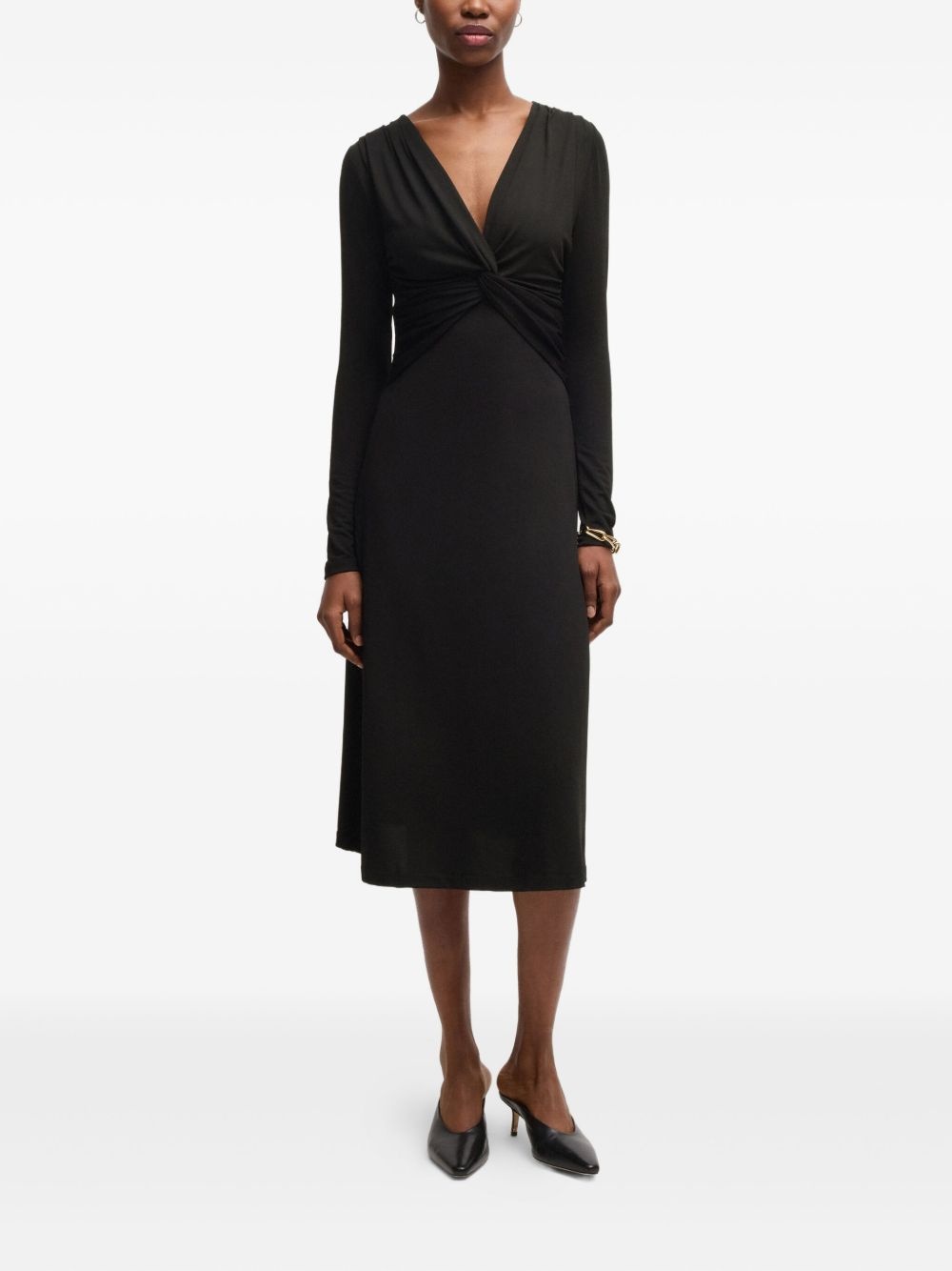 twist-detail long-sleeve midi dress - 2