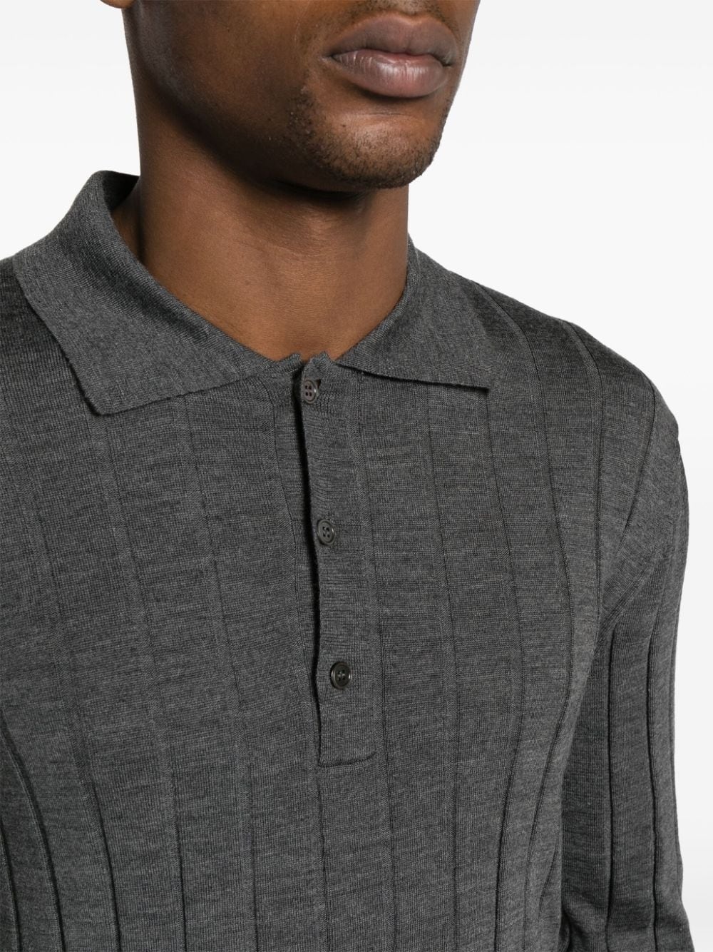 ribbed virgin wool polo shirt - 5