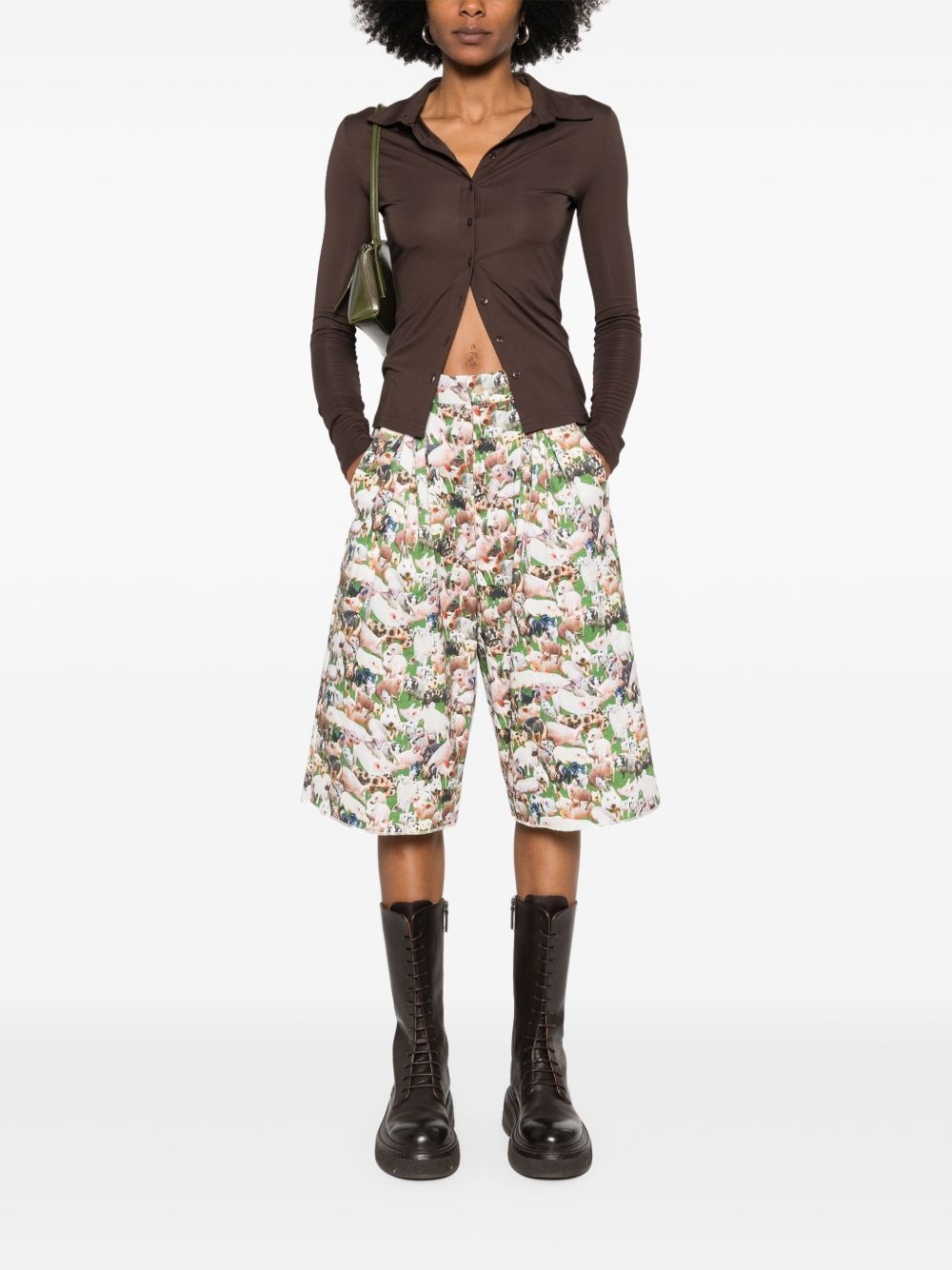 pigs-print pleated shorts - 2