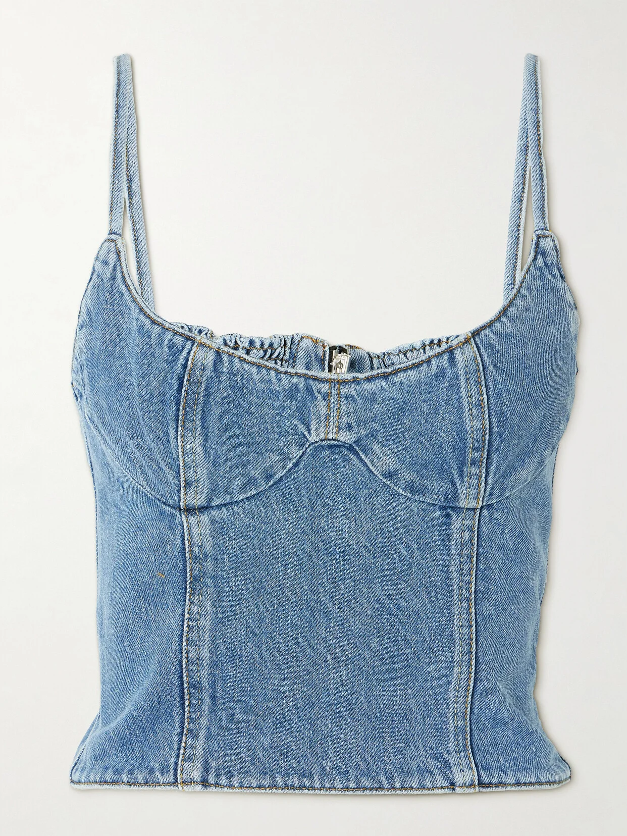 Cropped Denim Bustier - 1