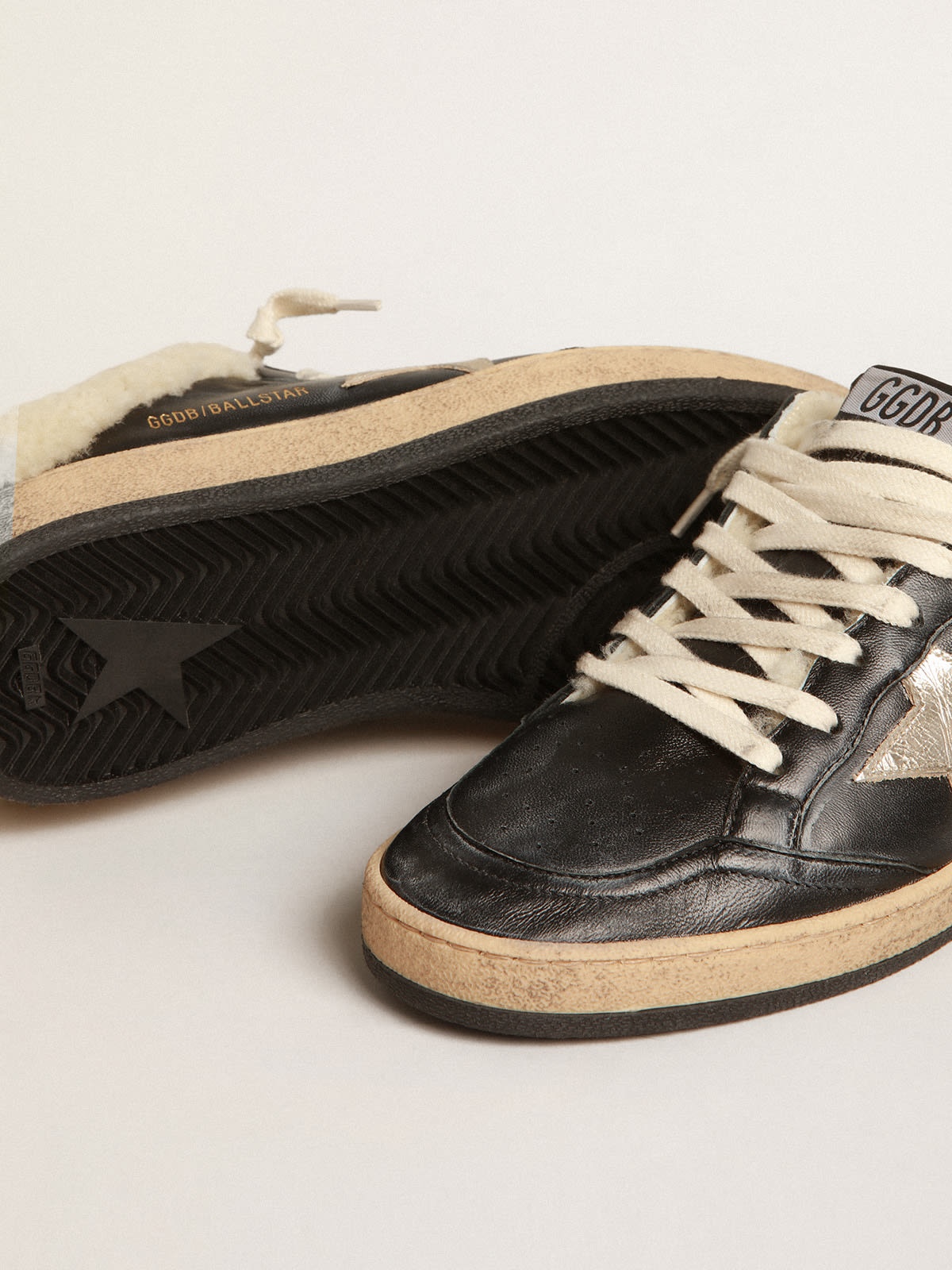 Golden Goose Ball Star Sabots in nappa with platinum star and shearling  lining | REVERSIBLE