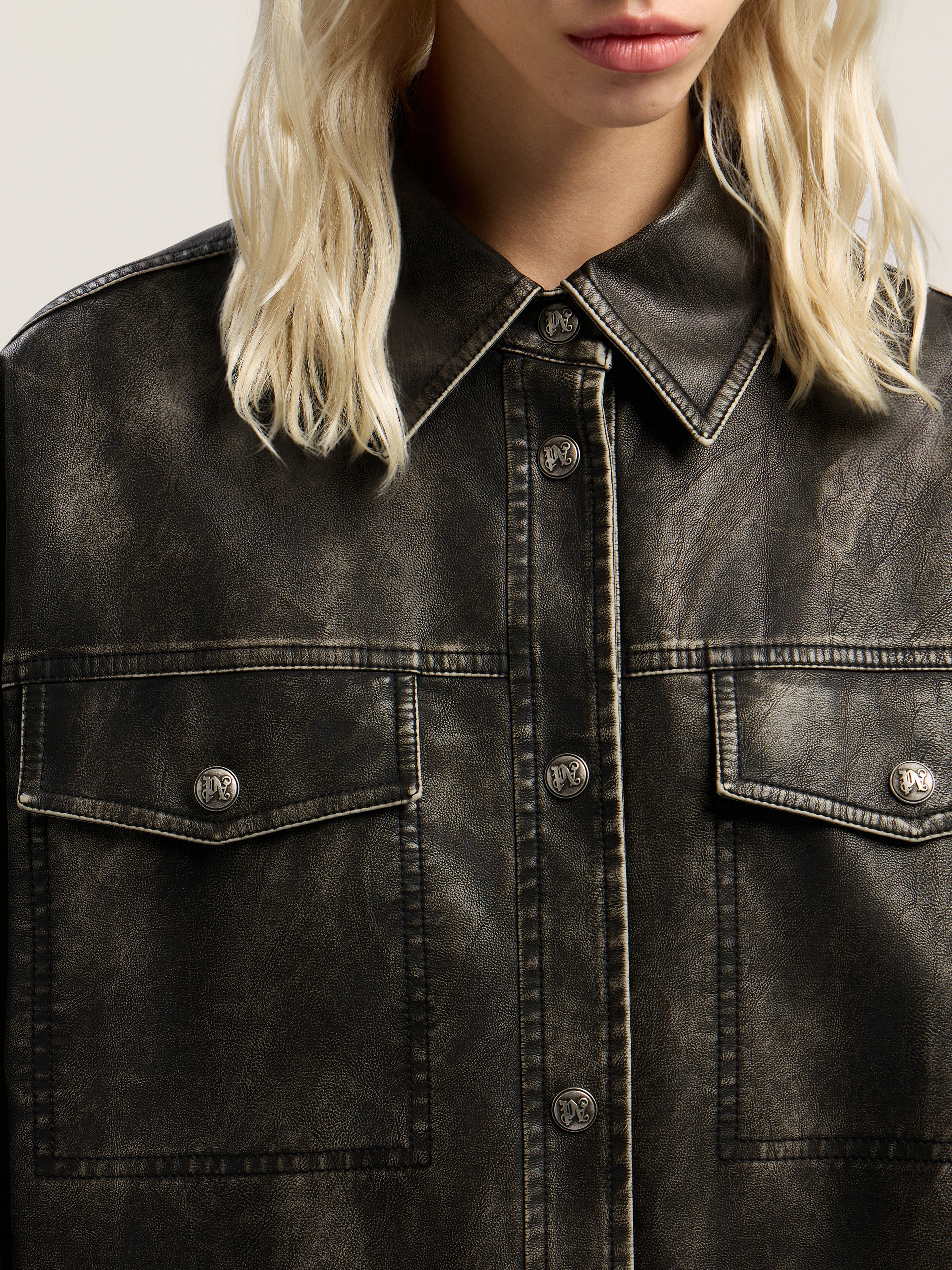 Curved Logo Coated Overshirt - 5