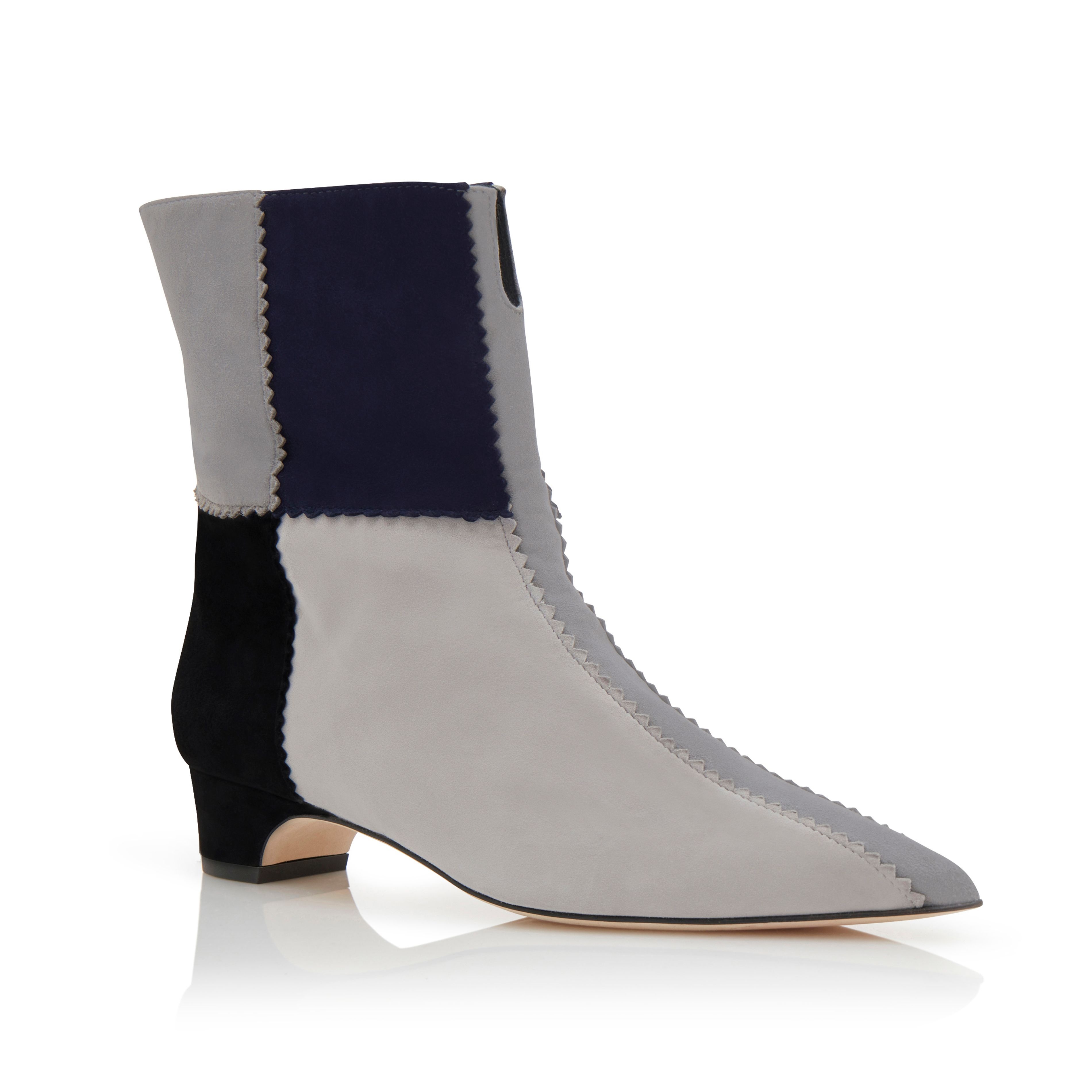 Grey, Navy and Black Suede Patchwork Boots - 4