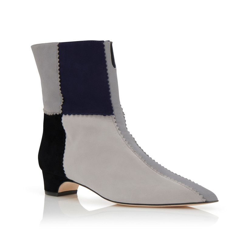 Grey, Navy and Black Suede Patchwork Boots 4