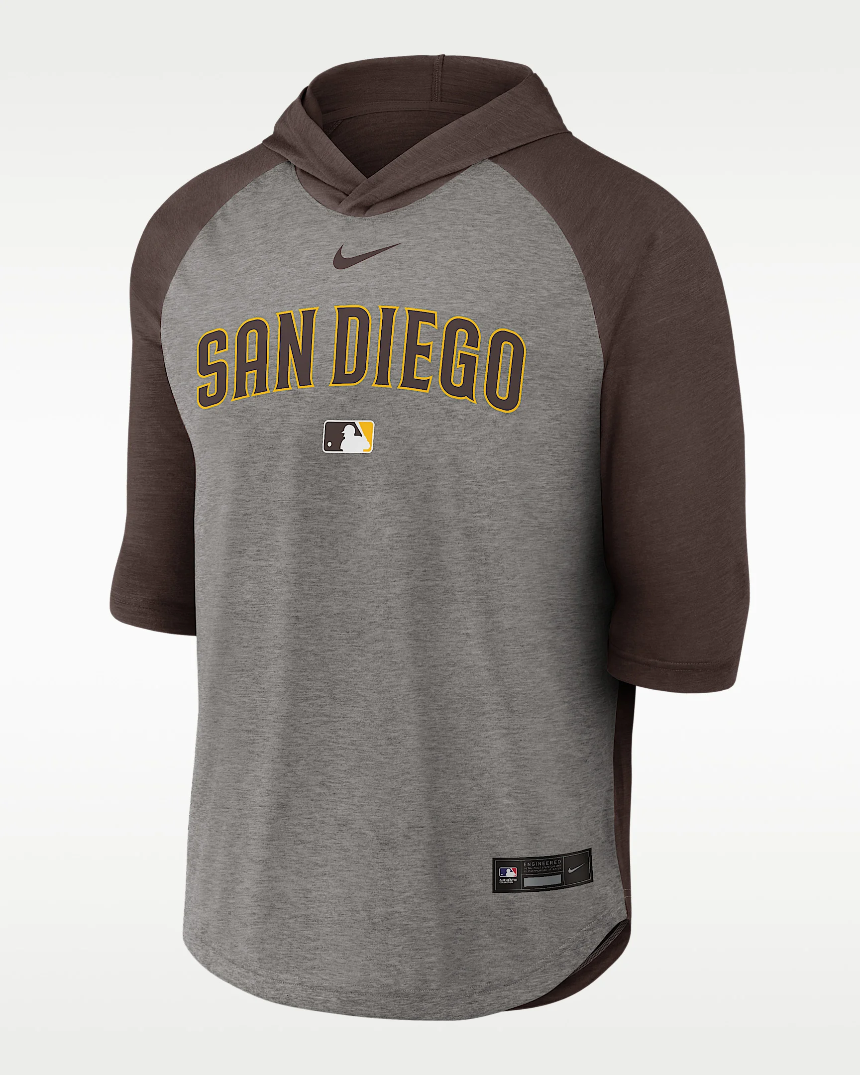 San Diego Padres Authentic Collection Flux Men's Nike Dri-FIT MLB 3/4-Sleeve Hooded T-Shirt - 1