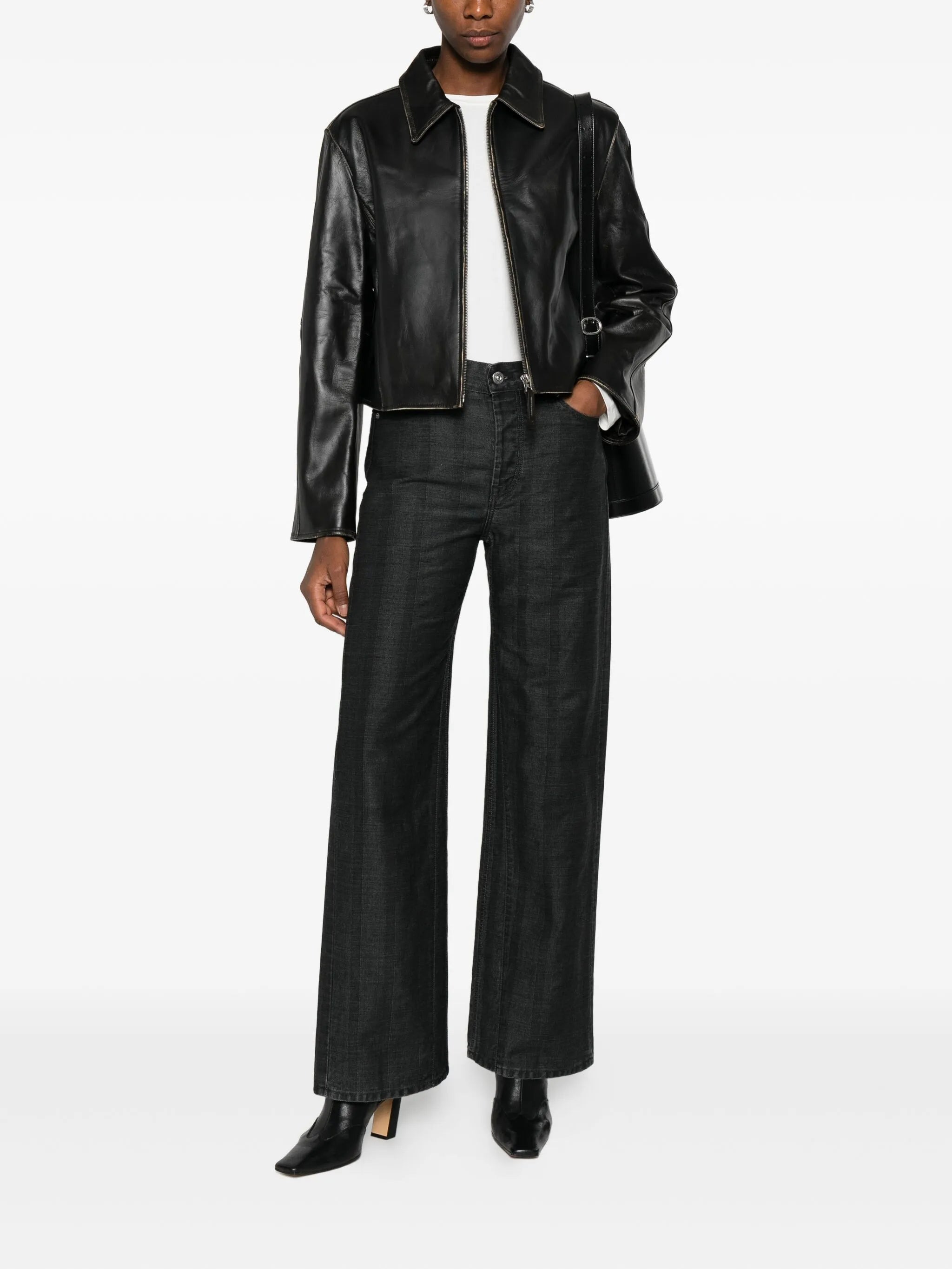 Low Classic Zip-front Cropped Leather Jacket - 3