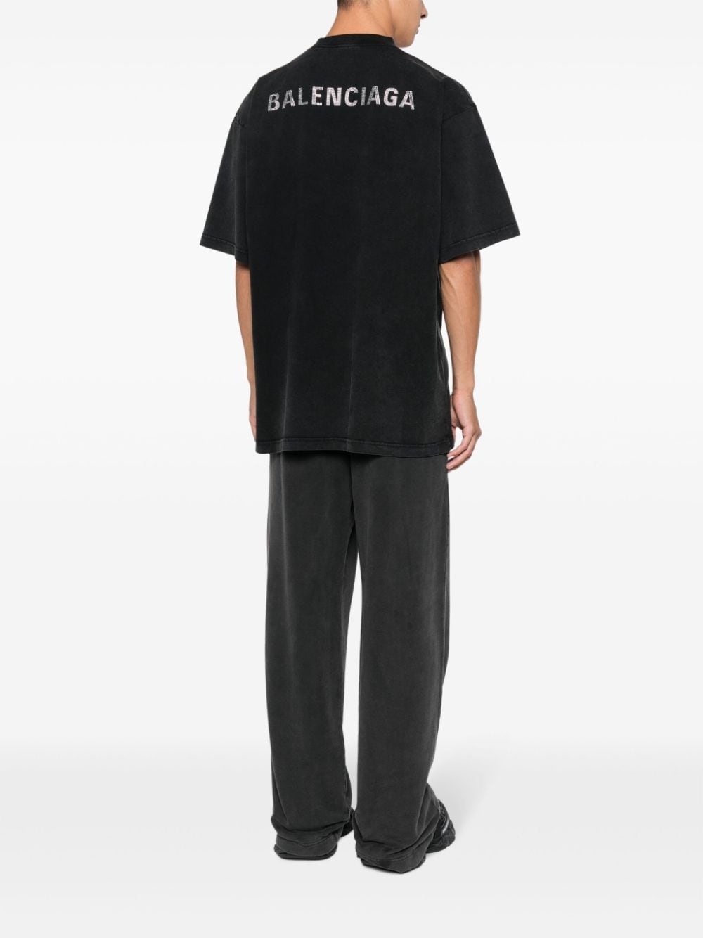 【BALENCIAGA】Rhinestone Logo Cotton T-Shirt BALENCIAGA rhinestone-logo cotton T-shirt | REVERSIBLE