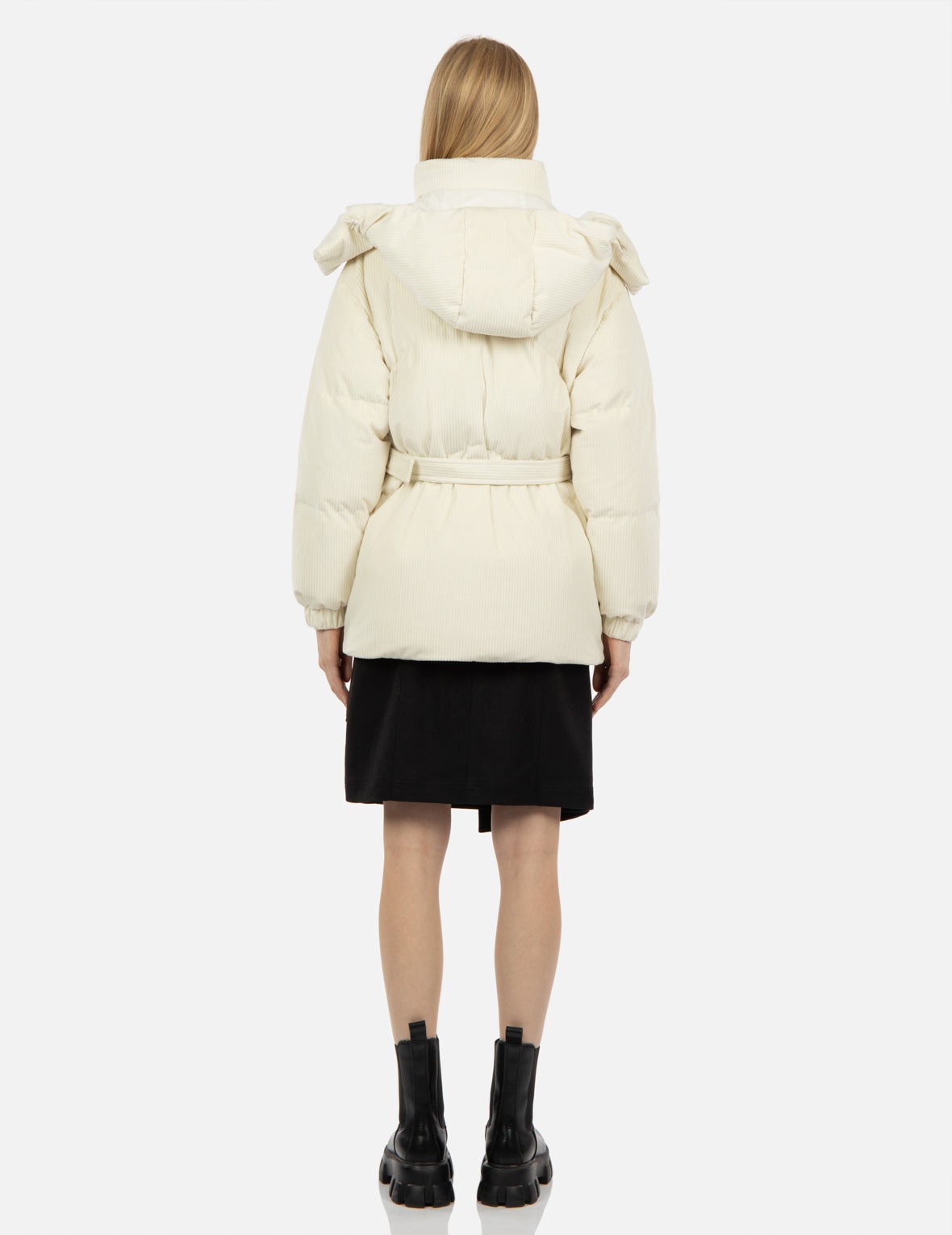Seagull Embroidery Corduroy Belted Down Jacket - 6