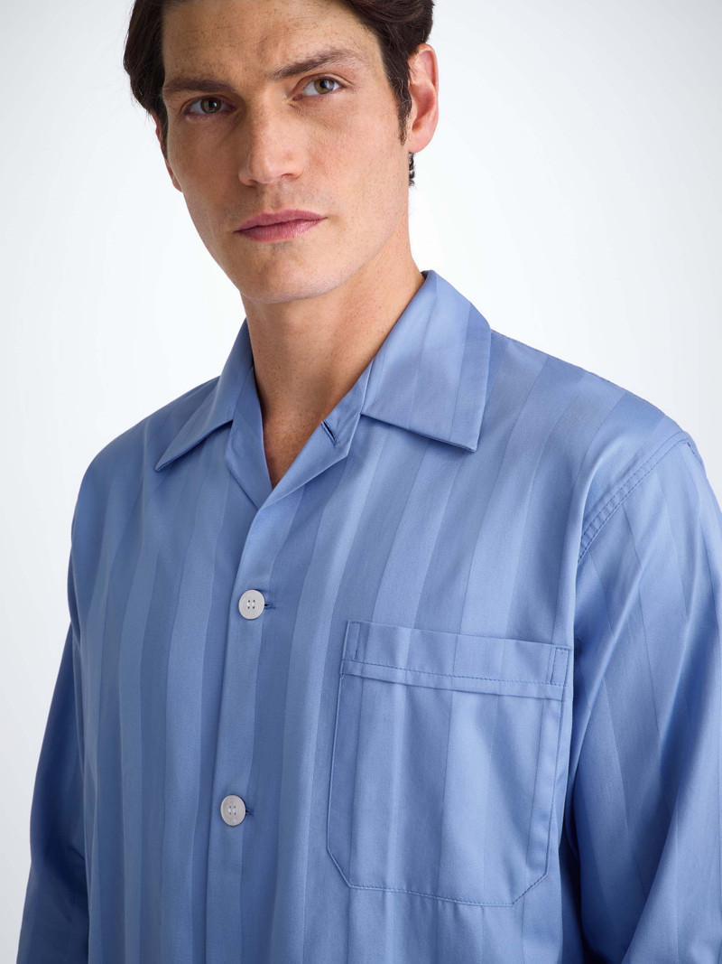 Lingfield Cotton Pajamas Mid Blue Stripe 7