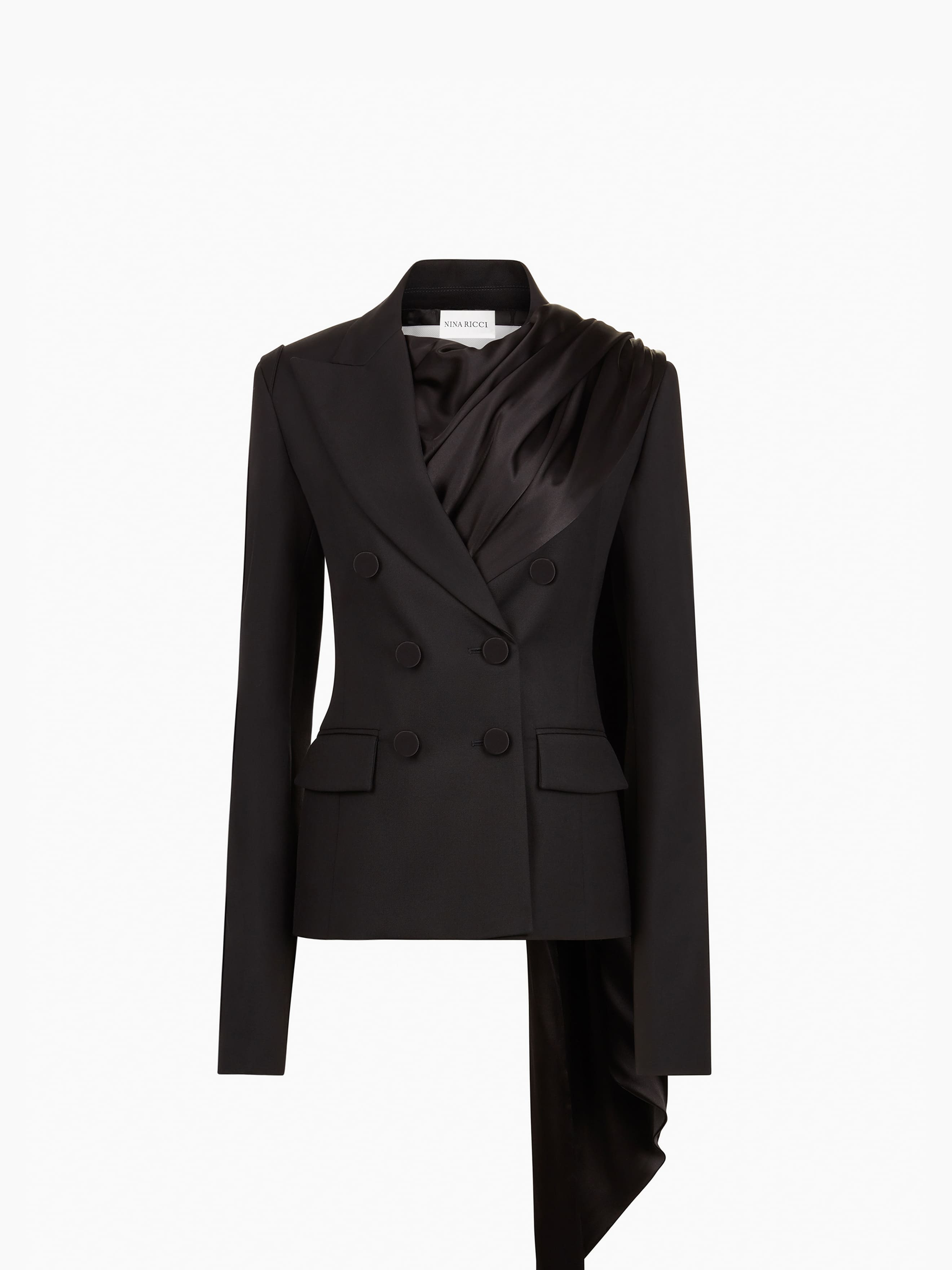 Black Tailored Blazer With Scarf - 5