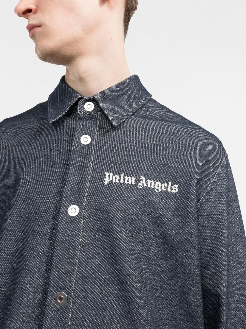 denim-effect track shirt - 5