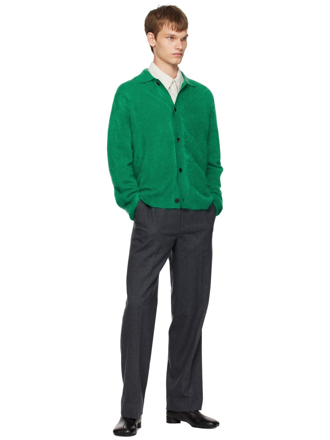 Green Spread Collar Cardigan - 4