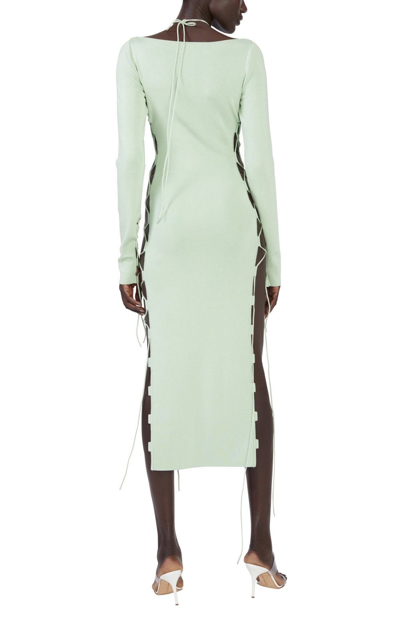 Shiny Viscose Longsleeve Lace Up Dress - 4