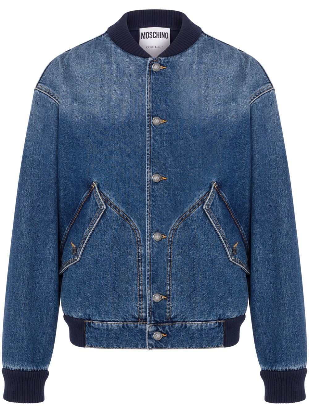 logo-patch denim bomber jacket - 1