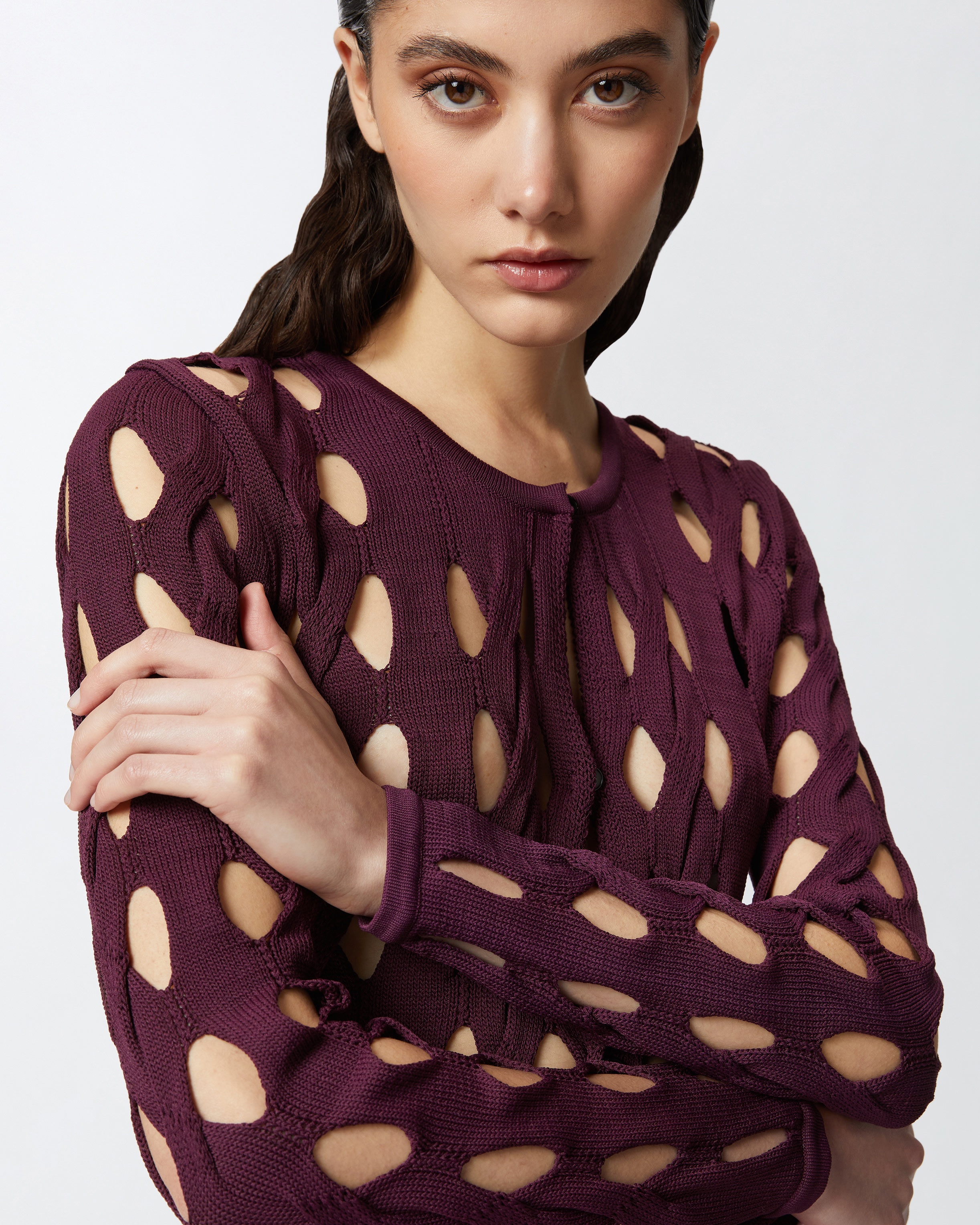 SHORT CARDIGAN IN PERFORATED KNIT - 5