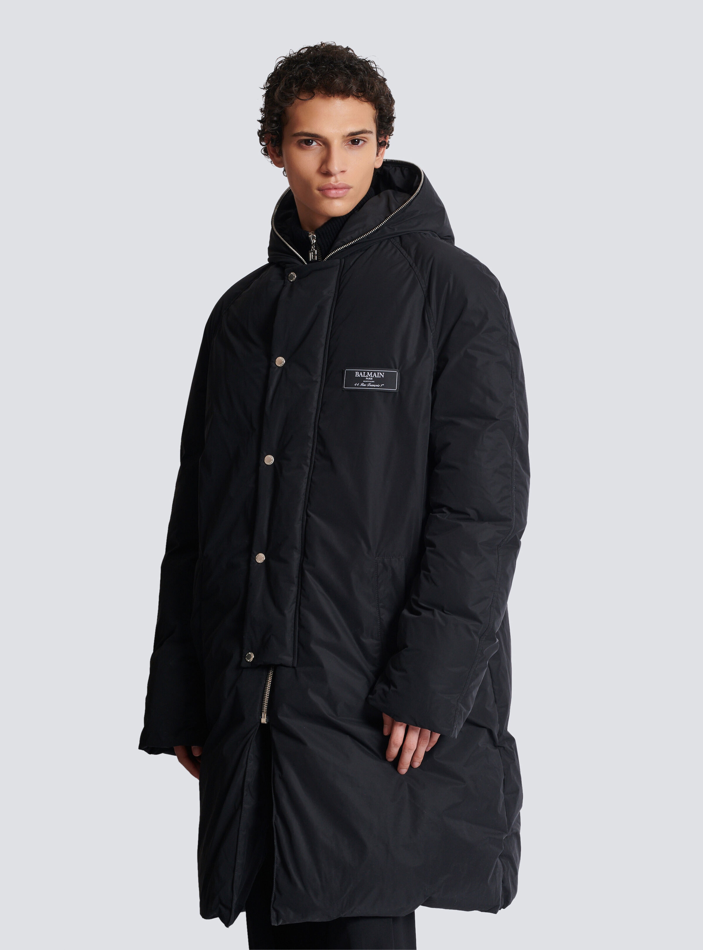 Long down nylon jacket with Balmain label - 6