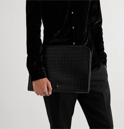 Alexander McQueen Embellished Croc-Effect Leather Pouch outlook