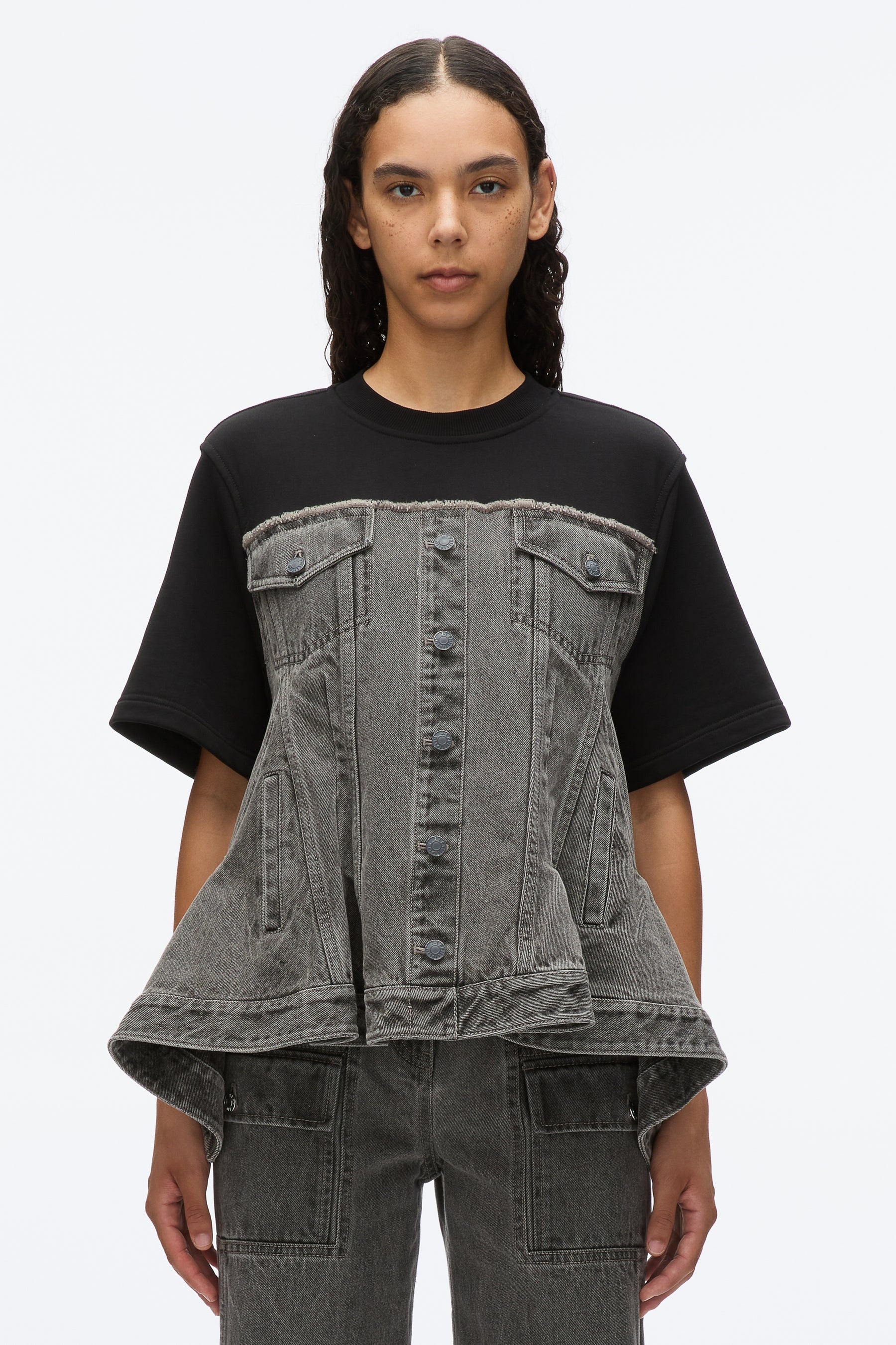 Flounce Hem Hybrid Denim Top - 4