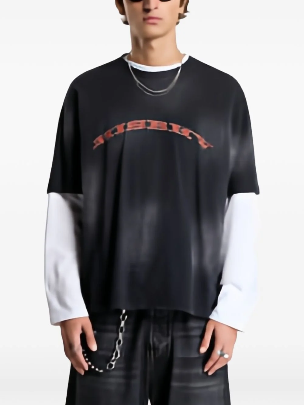 logo-print faded-effect T-shirt - 1