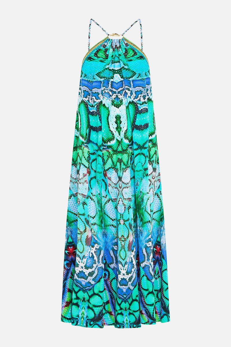GATHER NECK HARDWARE MAXI DRESS - 1