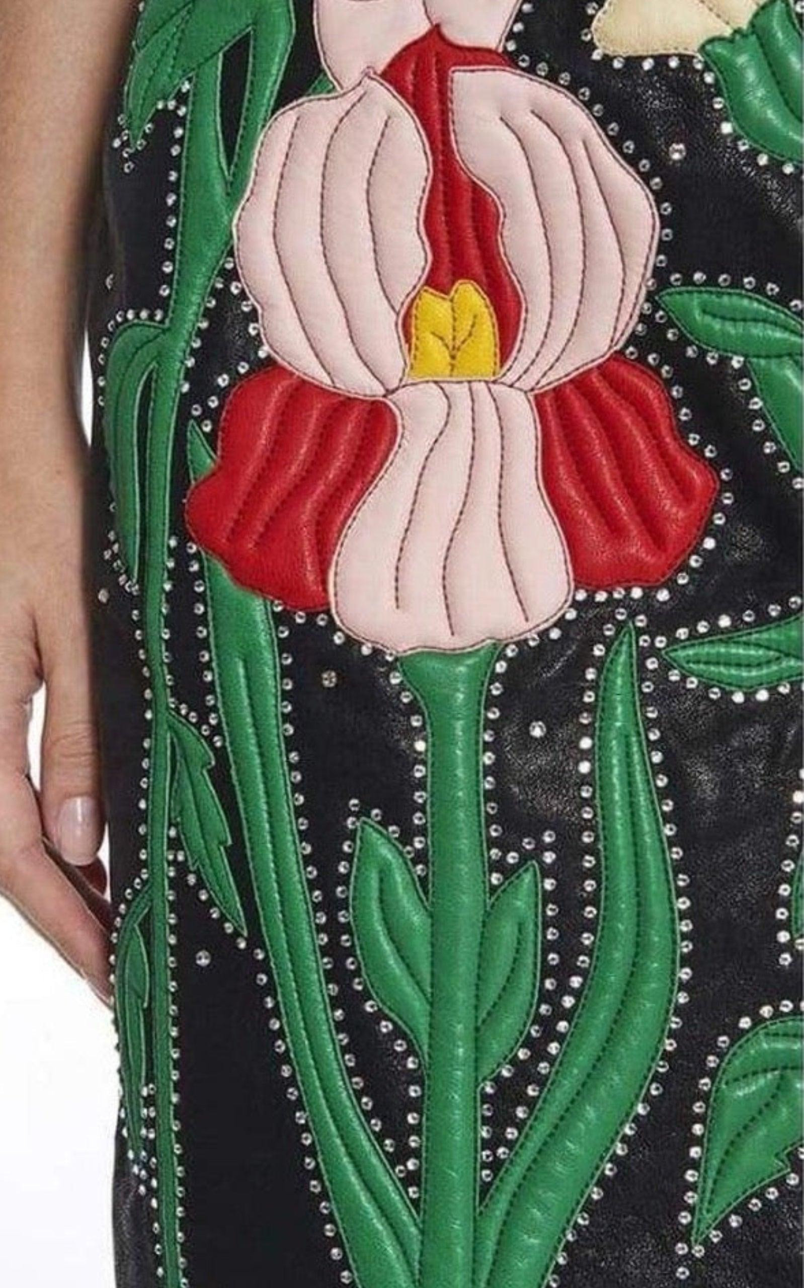 Leather Flower Intarsia Strapless Dress - 4