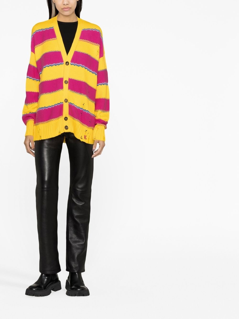 striped V-neck cardigan - 2
