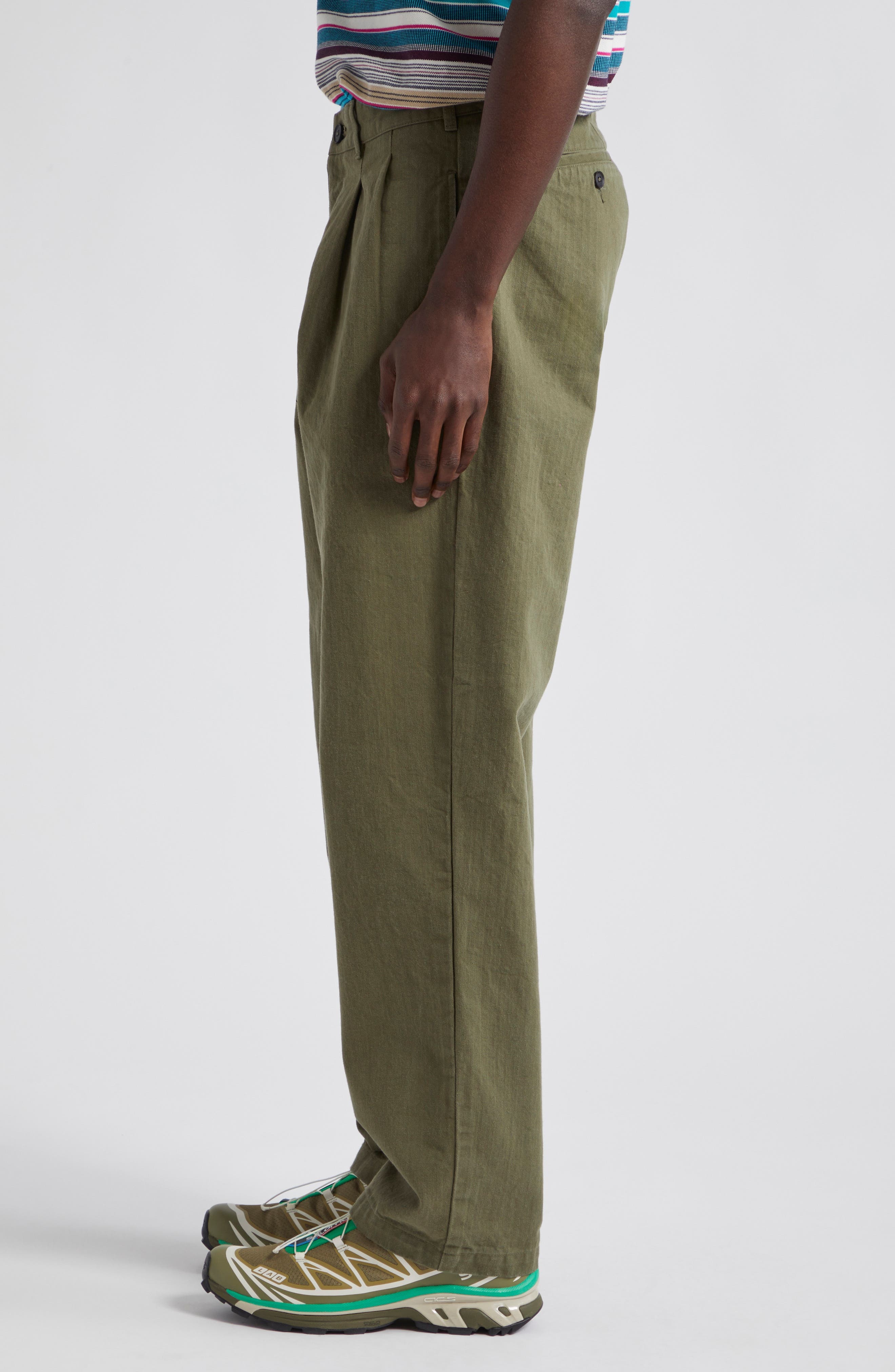 Double Pleat Cotton Herringbone Pants - 4