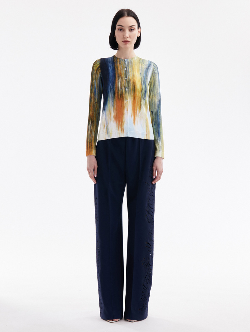 Oscar de la Renta ABSTRACT BRUSHSTROKE PRINTED CARDIGAN outlook