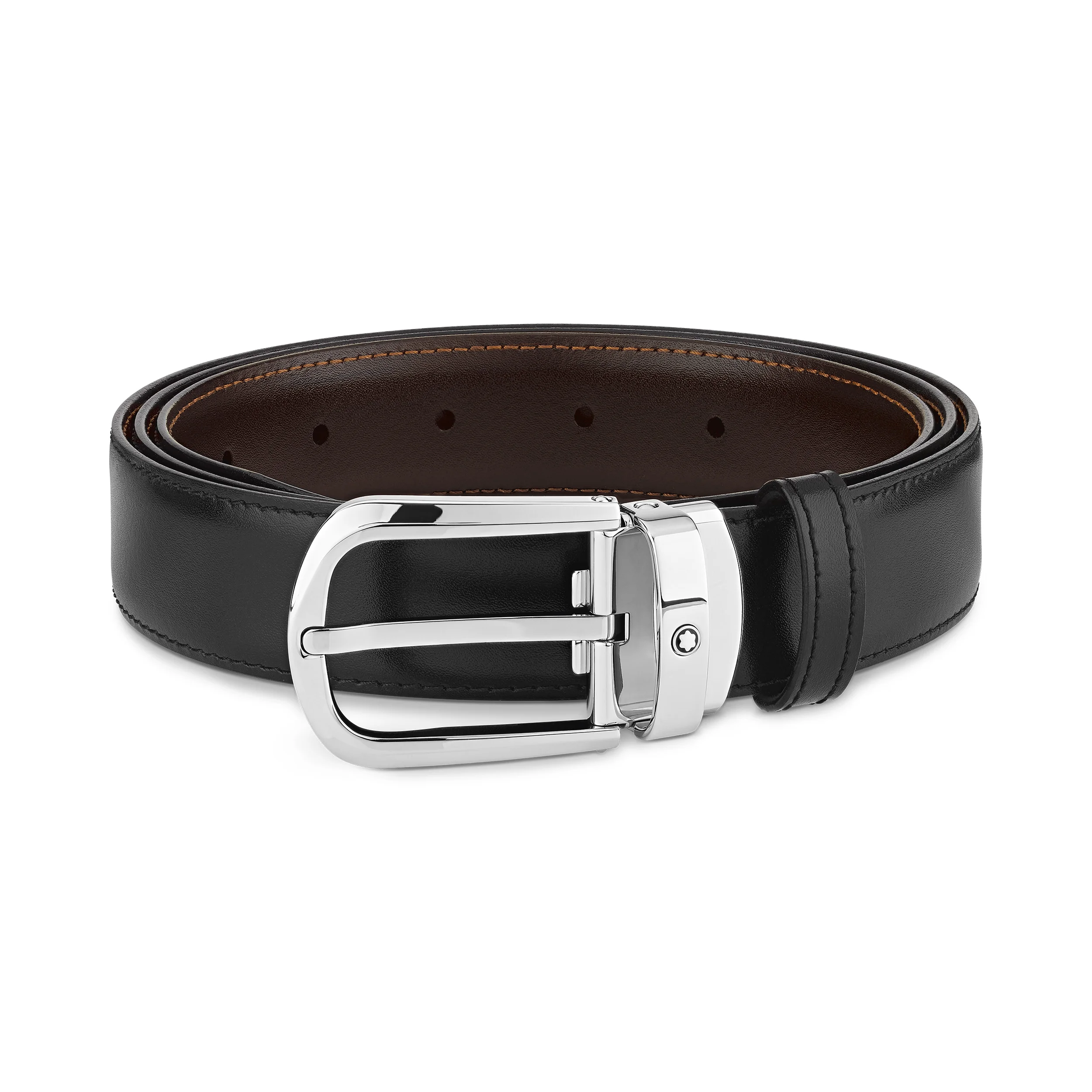 Horseshoe buckle black/brown 30 mm reversible leather belt - 1