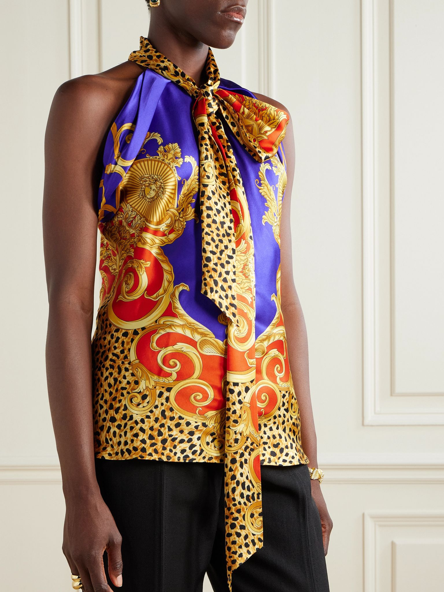 Tie-detailed printed silk blouse Multi - 3
