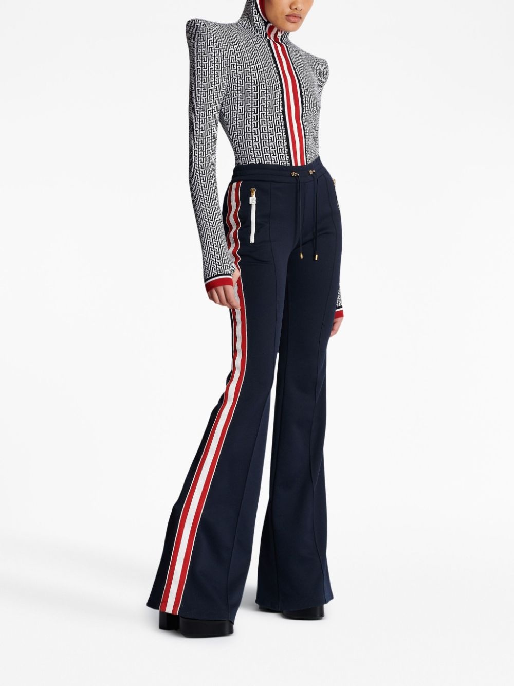 stripe-detail flared trousers - 3